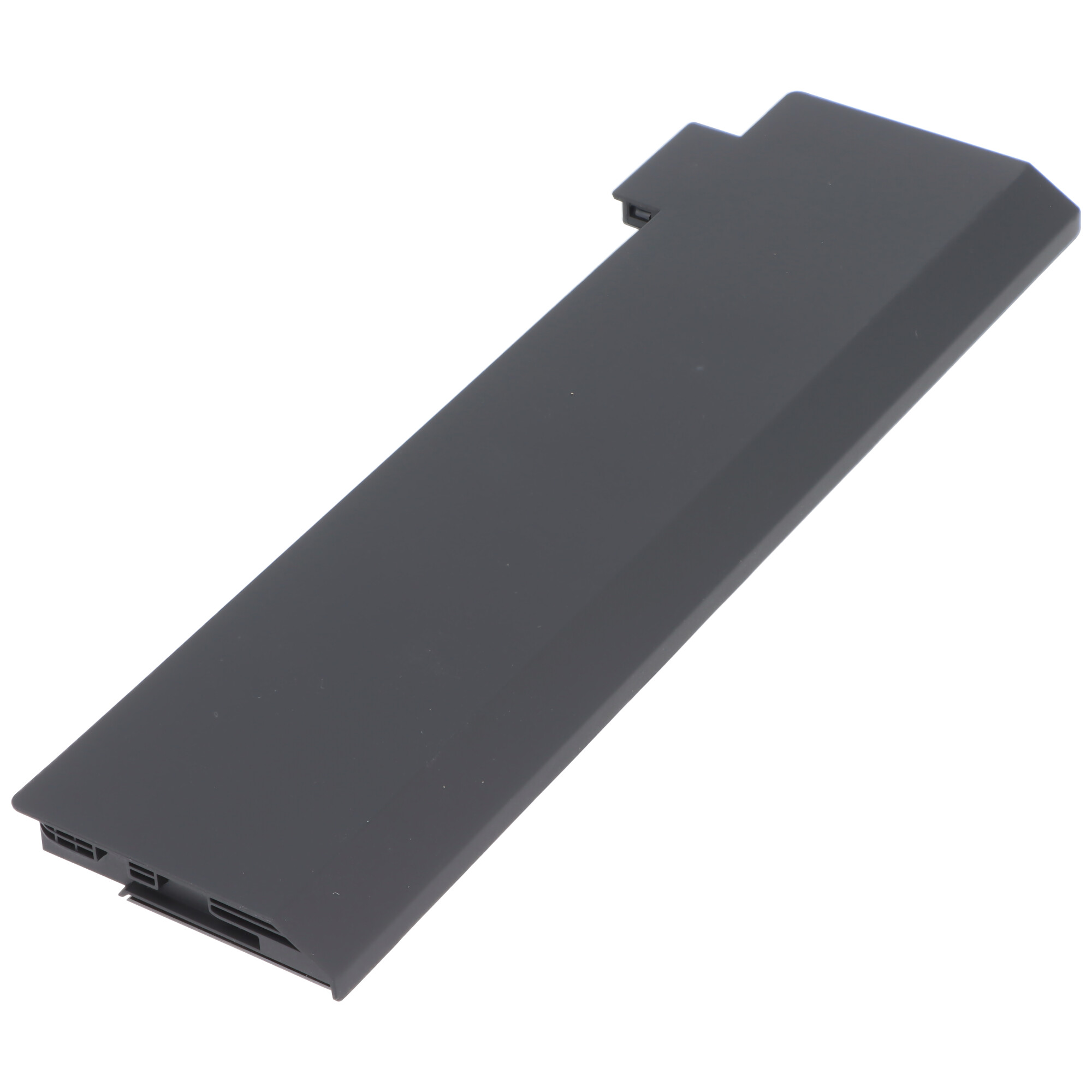 A dark gray rectangular plastic part, likely a component of an electronic device.