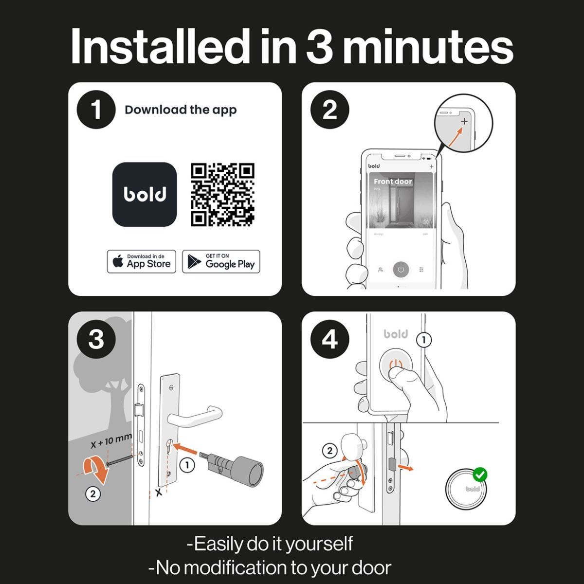 Guía paso a paso para instalar una cerradura inteligente. Incluye descarga de la aplicación y modificación de la puerta.