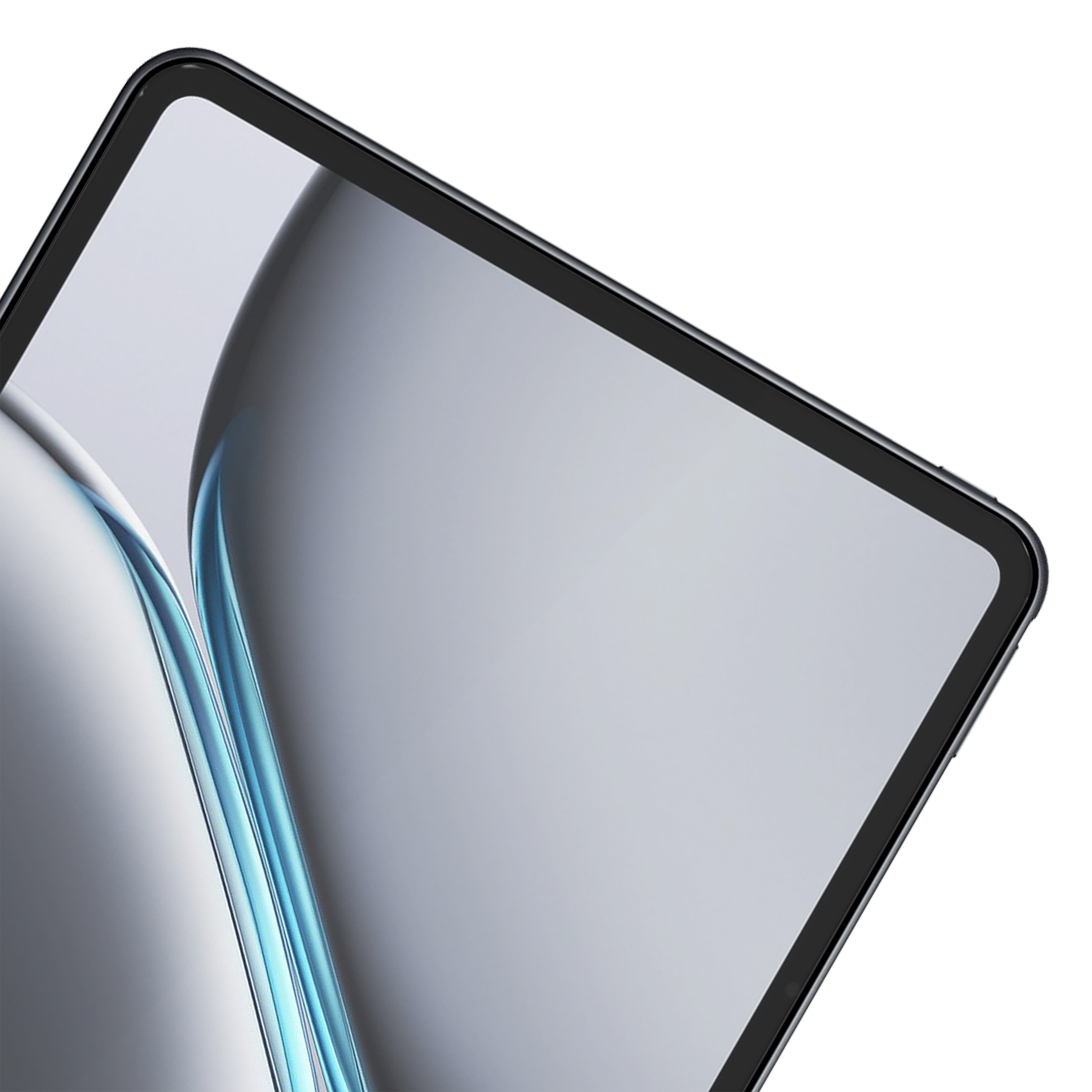 Nahaufnahme eines Tablet-Bildschirms, der ein abstraktes Design zeigt. Das Tablet hat abgerundete Kanten und einen schwarzen Rahmen.