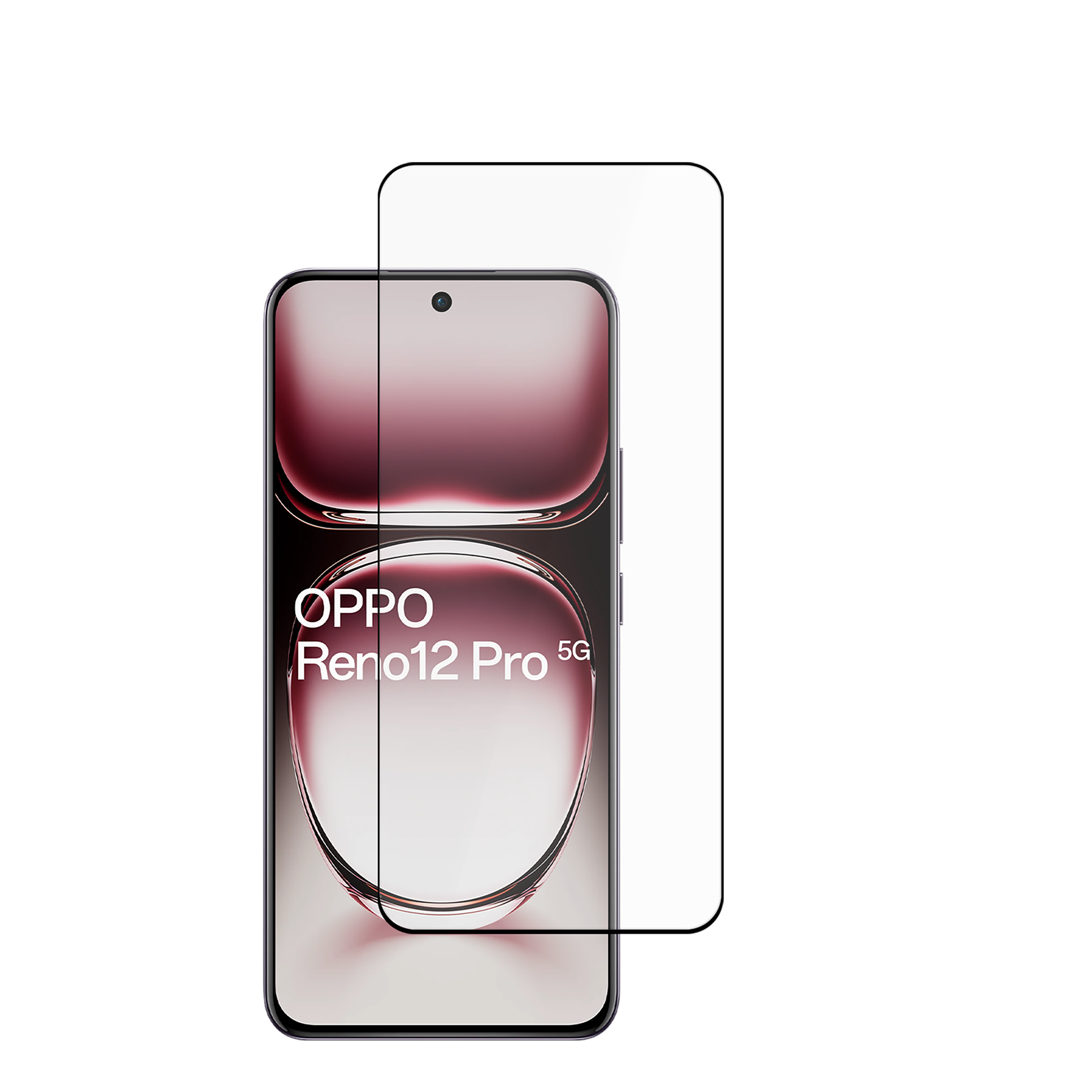 Telefon mit Displayschutz. Bildschirm zeigt Text 'OPPO Reno12 Pro 5G'.