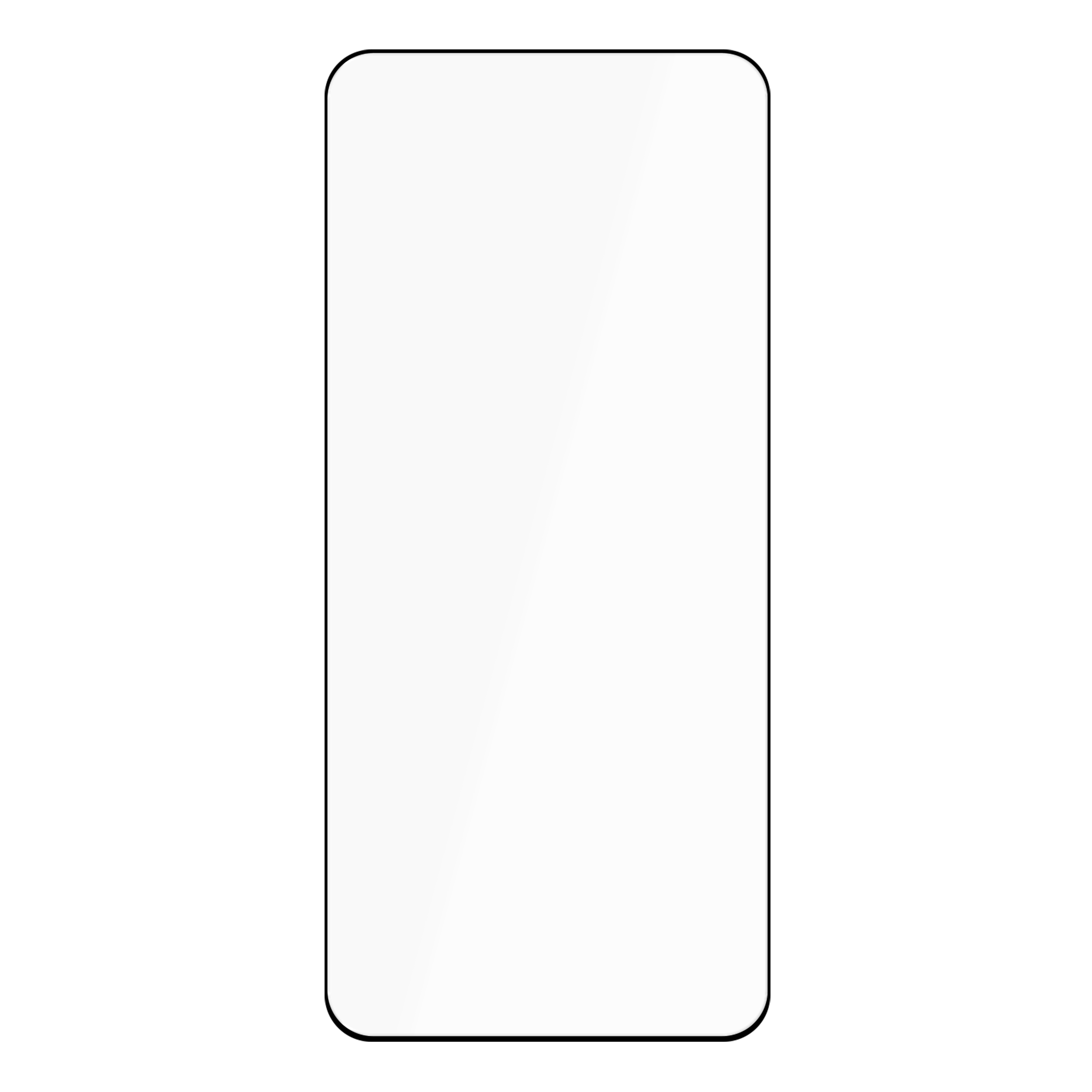 Weißer Telefonschutz. Er ist rechteckig, mit einer Aussparung für die Frontkamera.