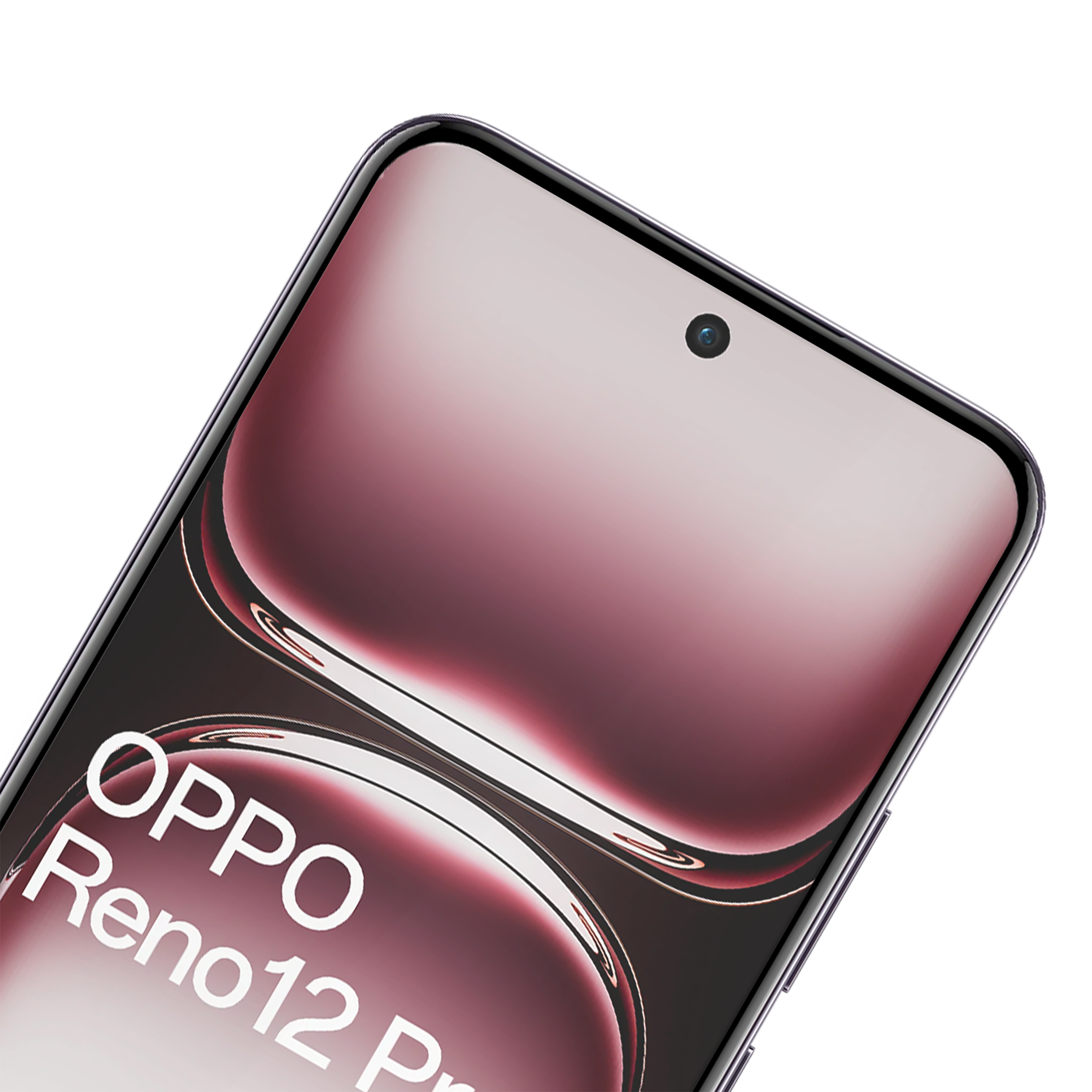 Nahaufnahme des Smartphone-Bildschirms mit Kamera und Branding, Oppo Reno12 Pro.