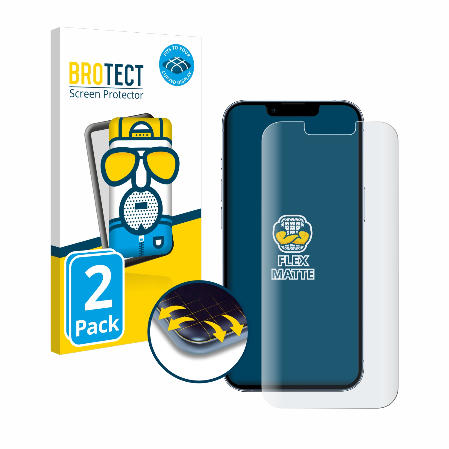 Handy-Bildschirmschutz in einer Box. Das Telefon befindet sich hinter dem Bildschirmschutz.