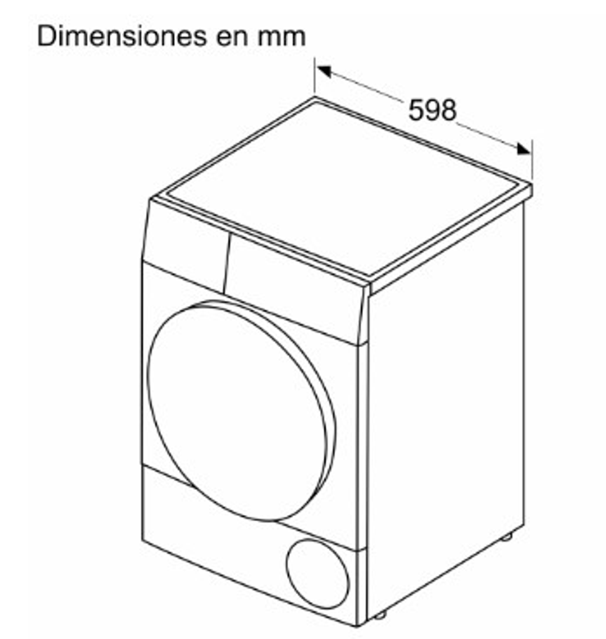 Strichzeichnung einer Waschmaschine mit Maßangaben.