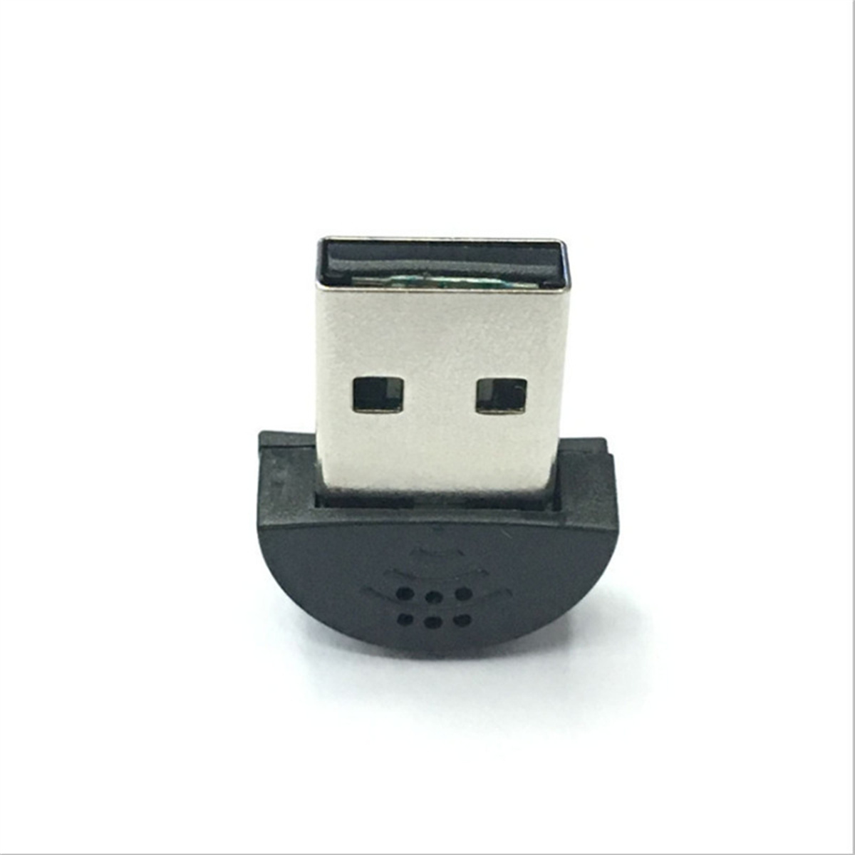 USB-Mikrofon, schwarz mit silbernem USB-Anschluss.
