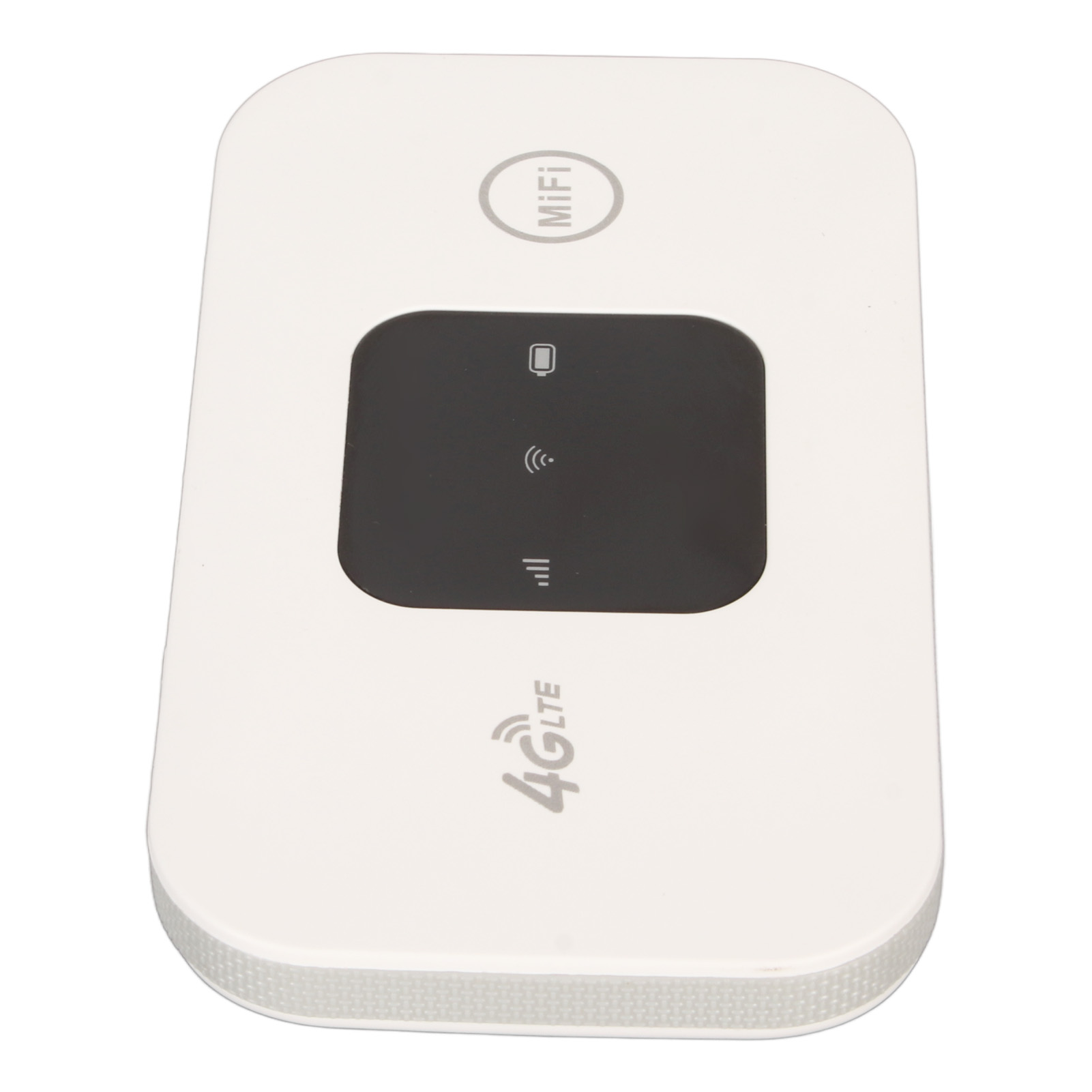 Weißer 4G LTE mobiler WLAN-Router. Draufsicht mit Kontrollleuchten. Weißer Hintergrund.