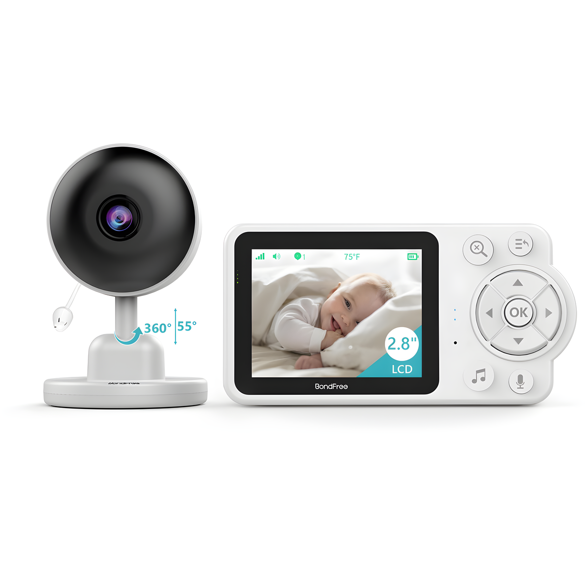 Babyphone mit Kamera und Bildschirm. Das Baby schläft auf dem Bildschirm.
