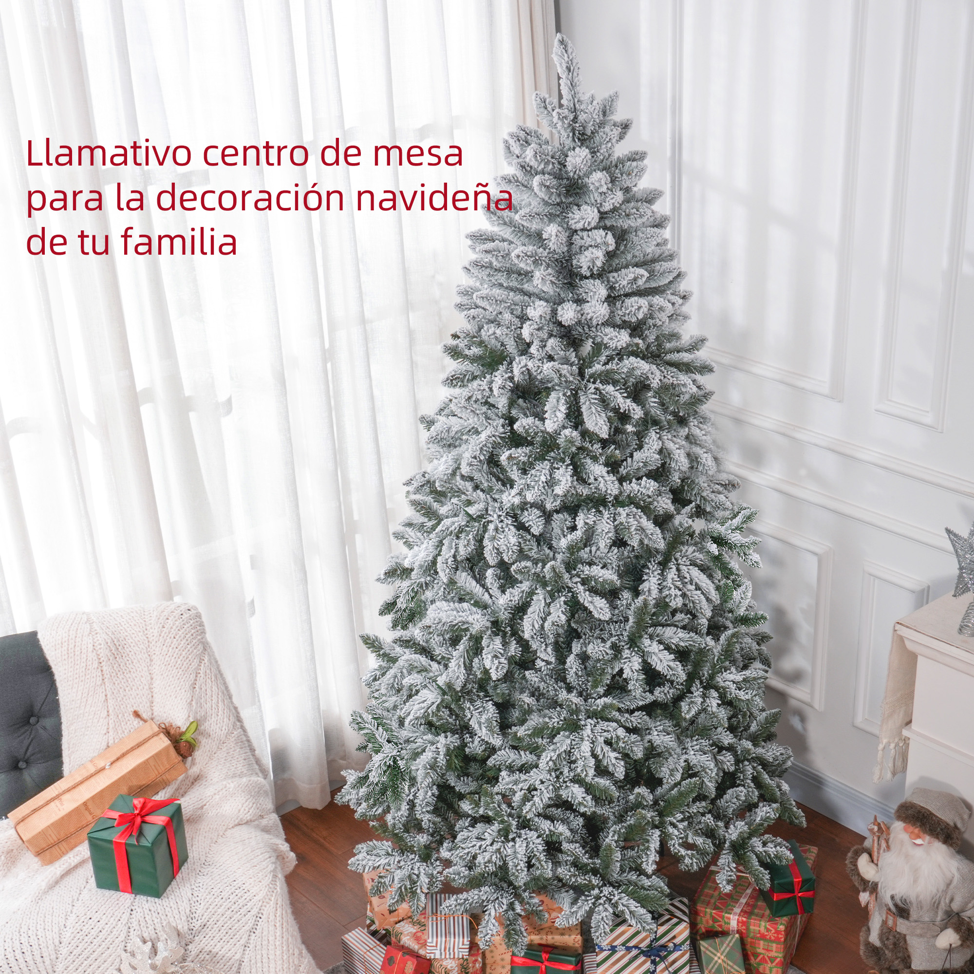 Árbol de Navidad decorado con regalos y un ambiente acogedor.