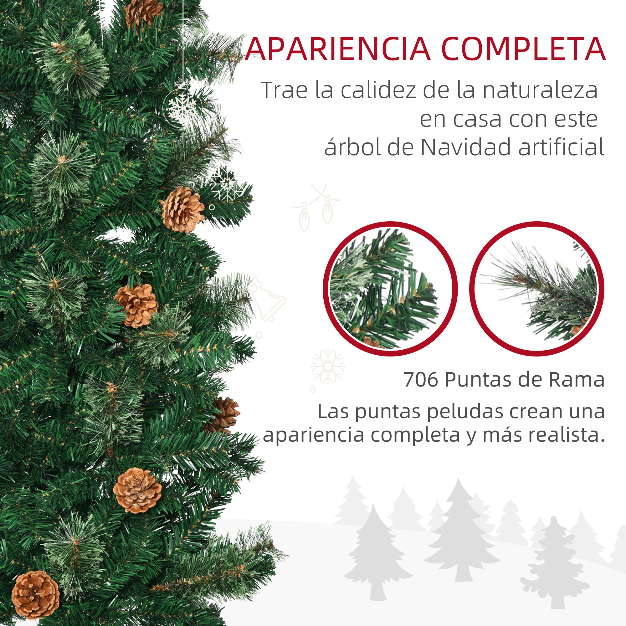 Árbol de Navidad artificial con piñas.