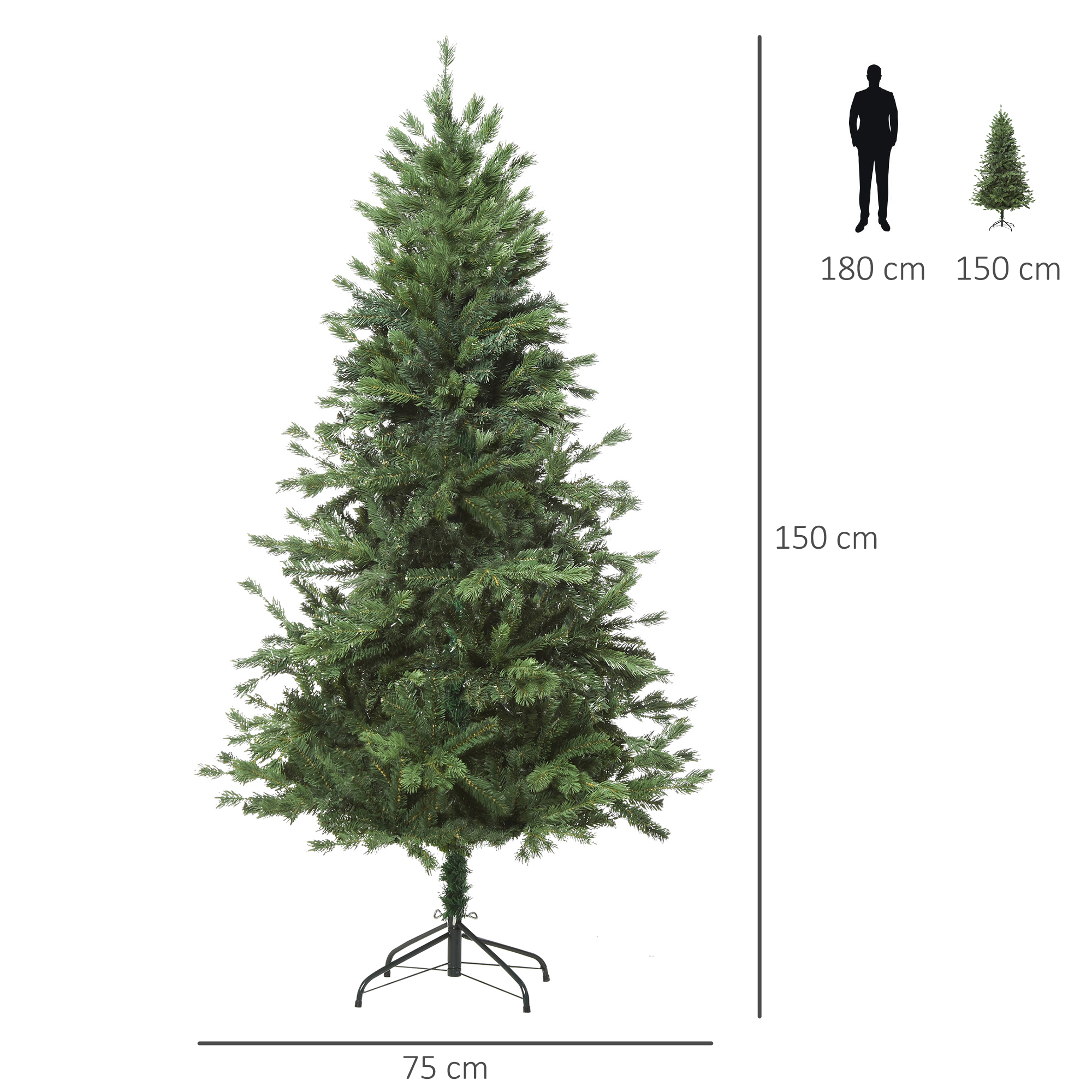 Un árbol de Navidad artificial verde y alto. El árbol está sobre un fondo blanco.