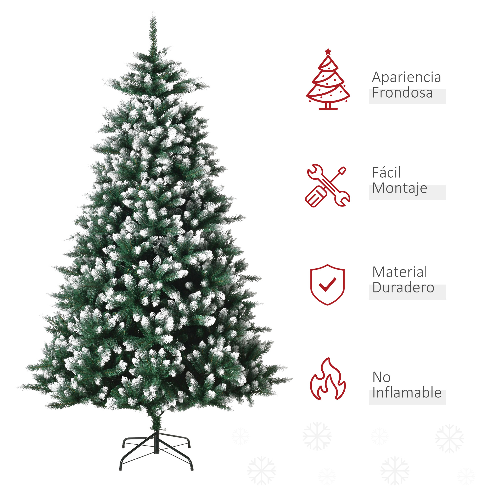 Árbol de Navidad con iconos: apariencia, fácil montaje, material duradero, no inflamable.