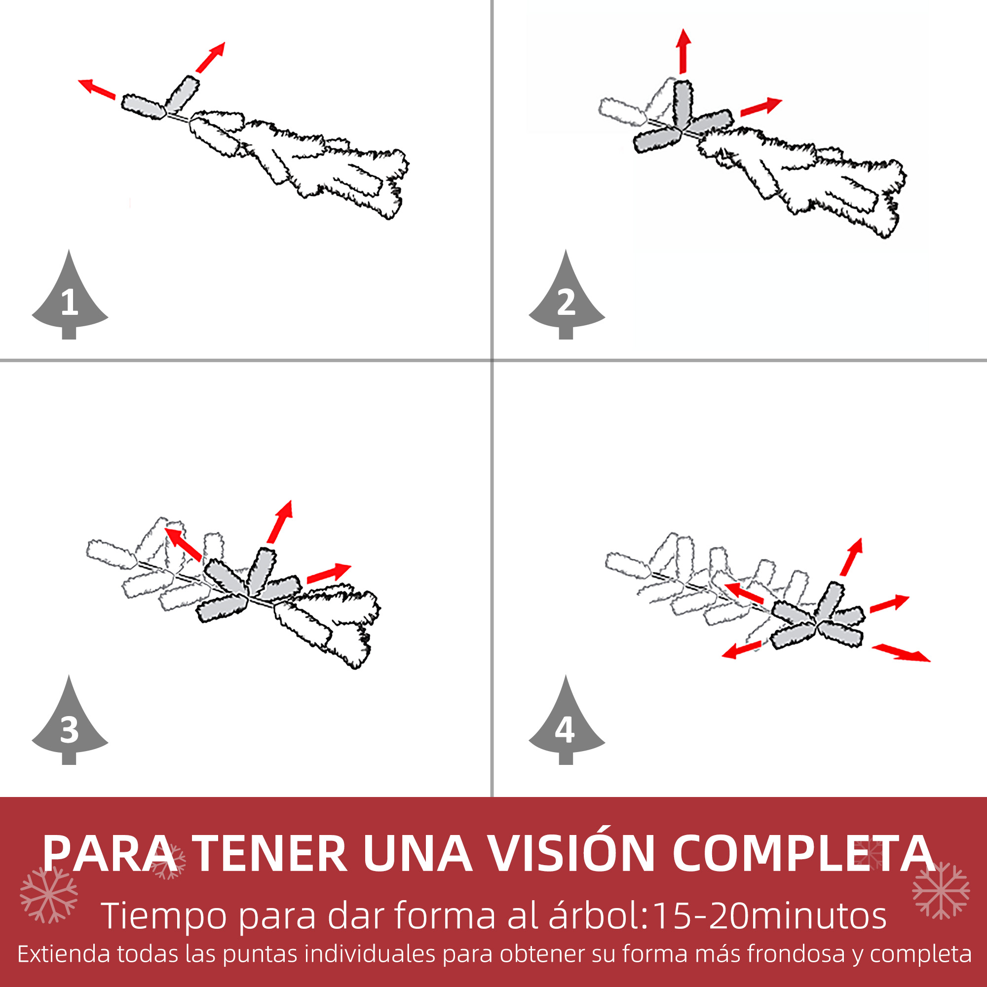 Diagrama instructivo de montaje de un árbol de Navidad.