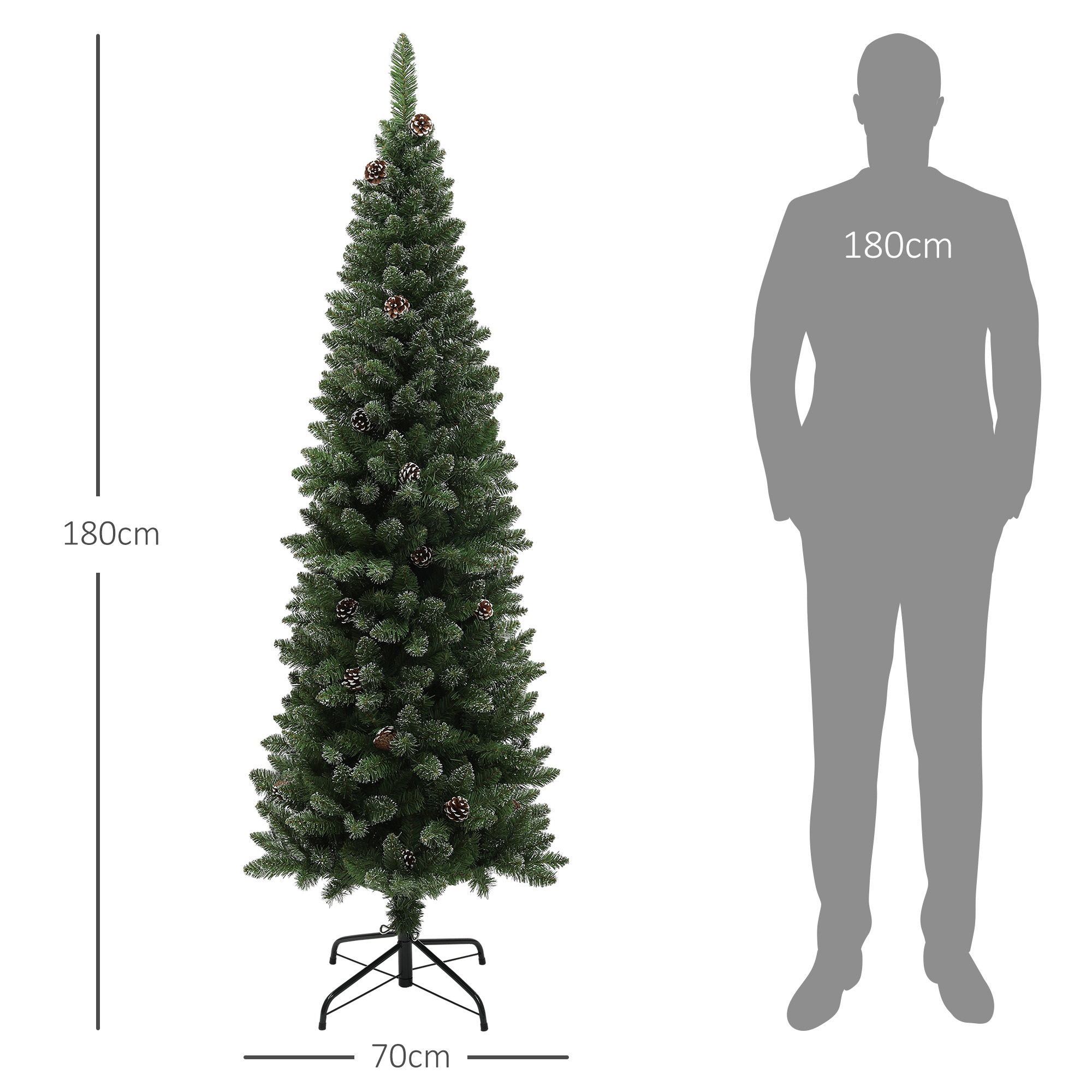 Árbol de Navidad con conos junto a una silueta de persona.