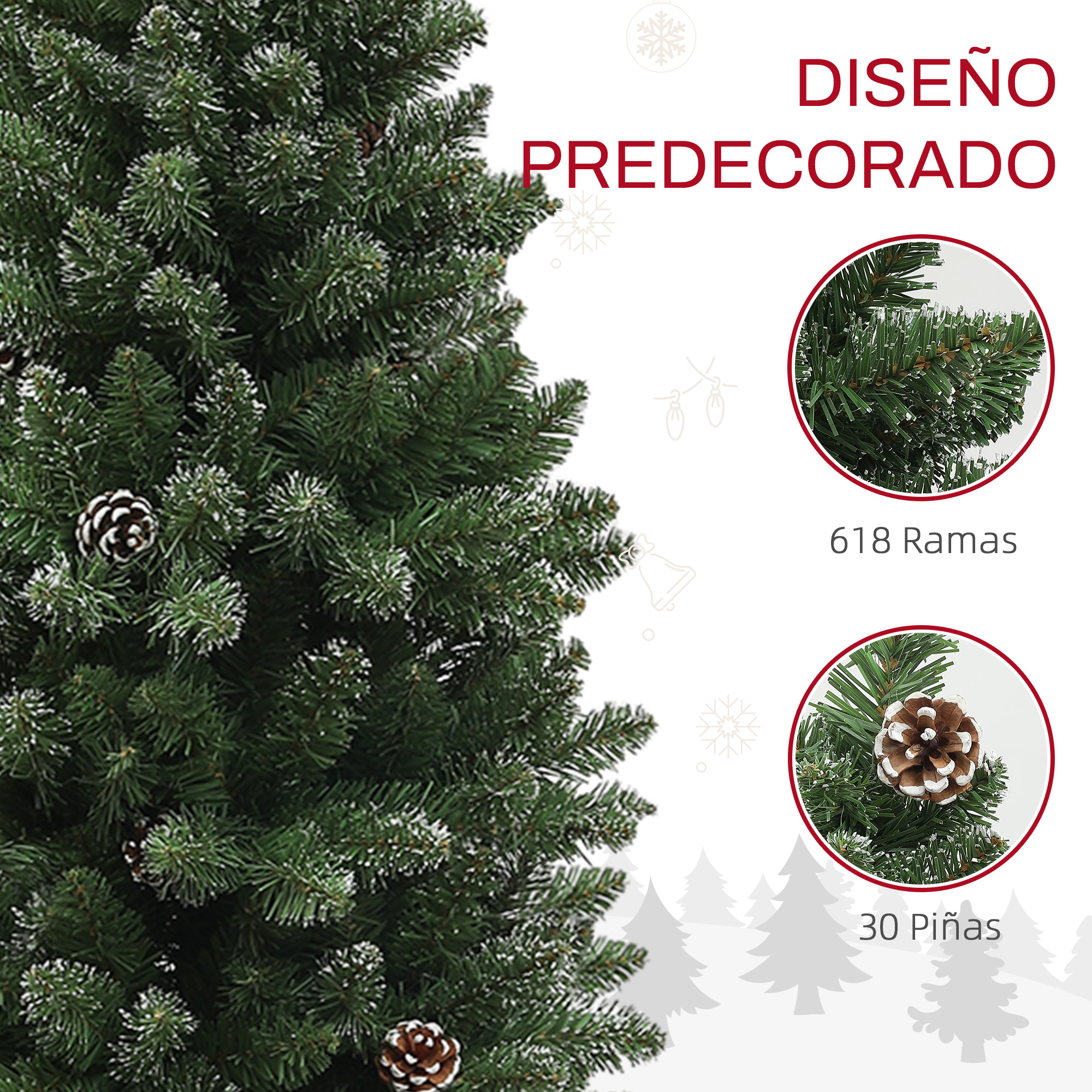 Árbol de Navidad decorado con detalles: 618 ramas y 30 piñas.