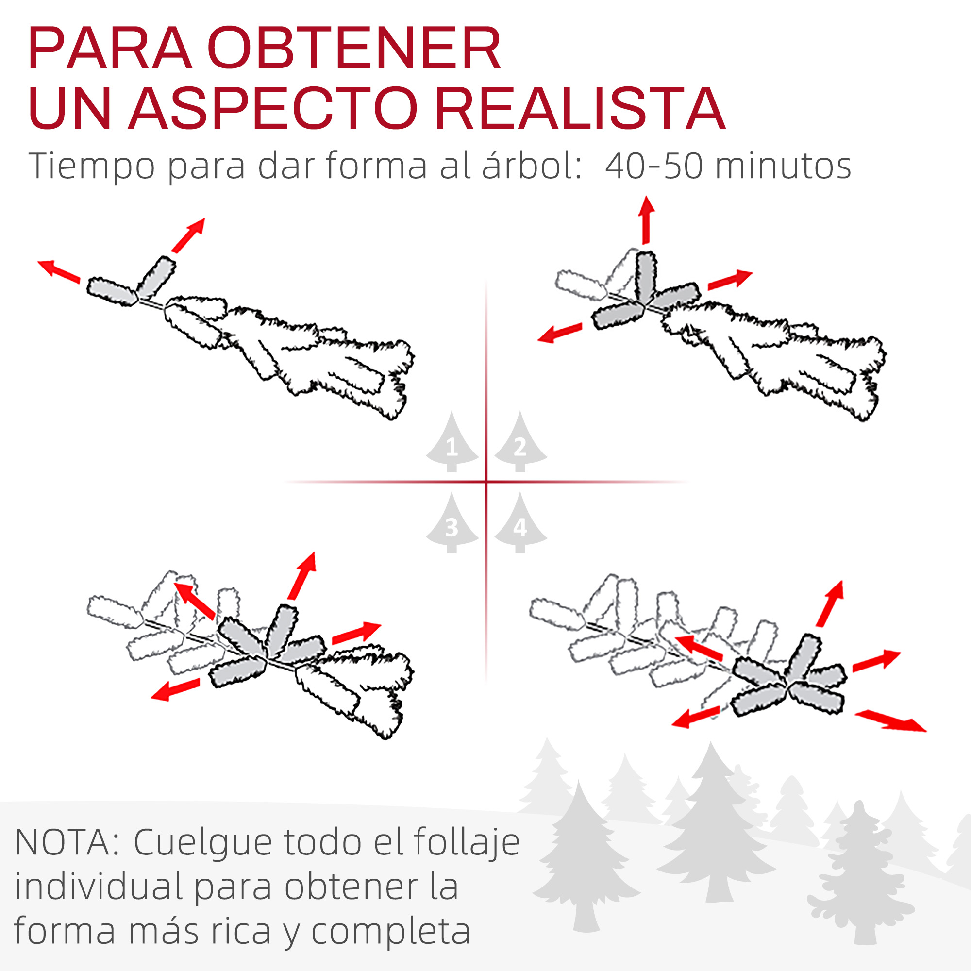 Diagrama que muestra cómo dar forma a un árbol artificial.