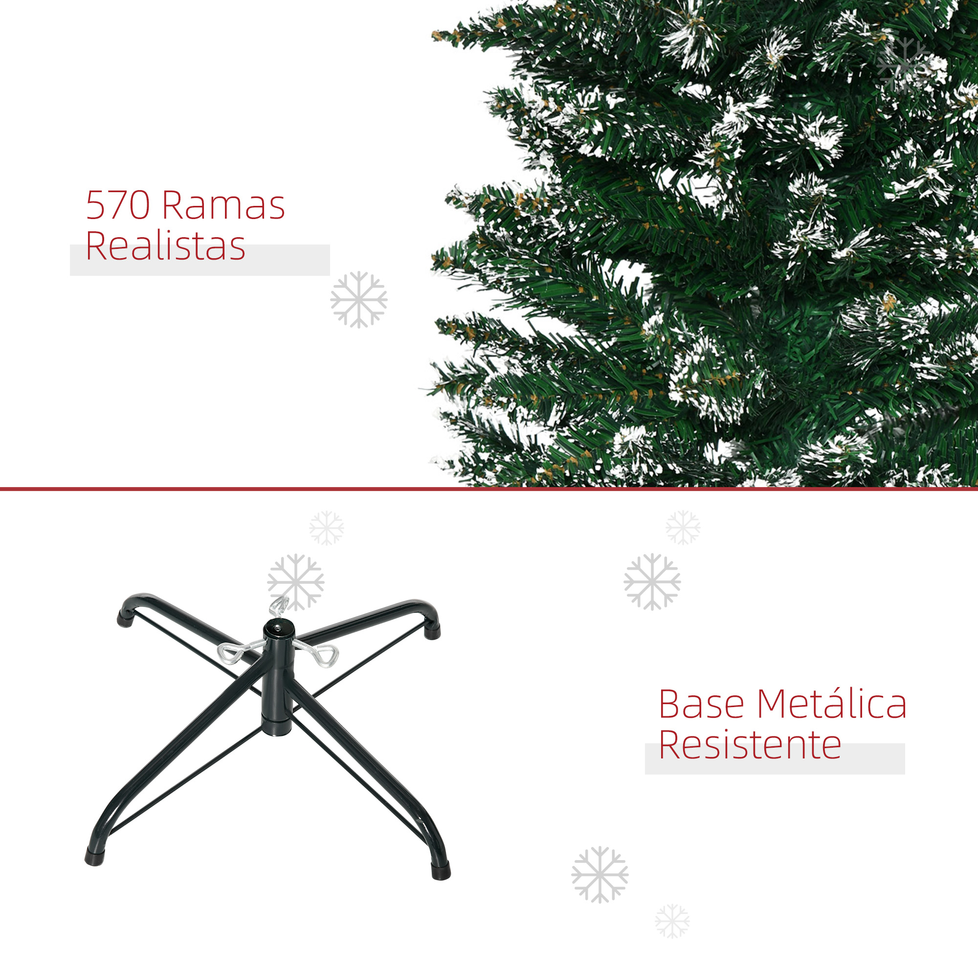 Primer plano de un árbol de Navidad con texto en español sobre ramas y base.