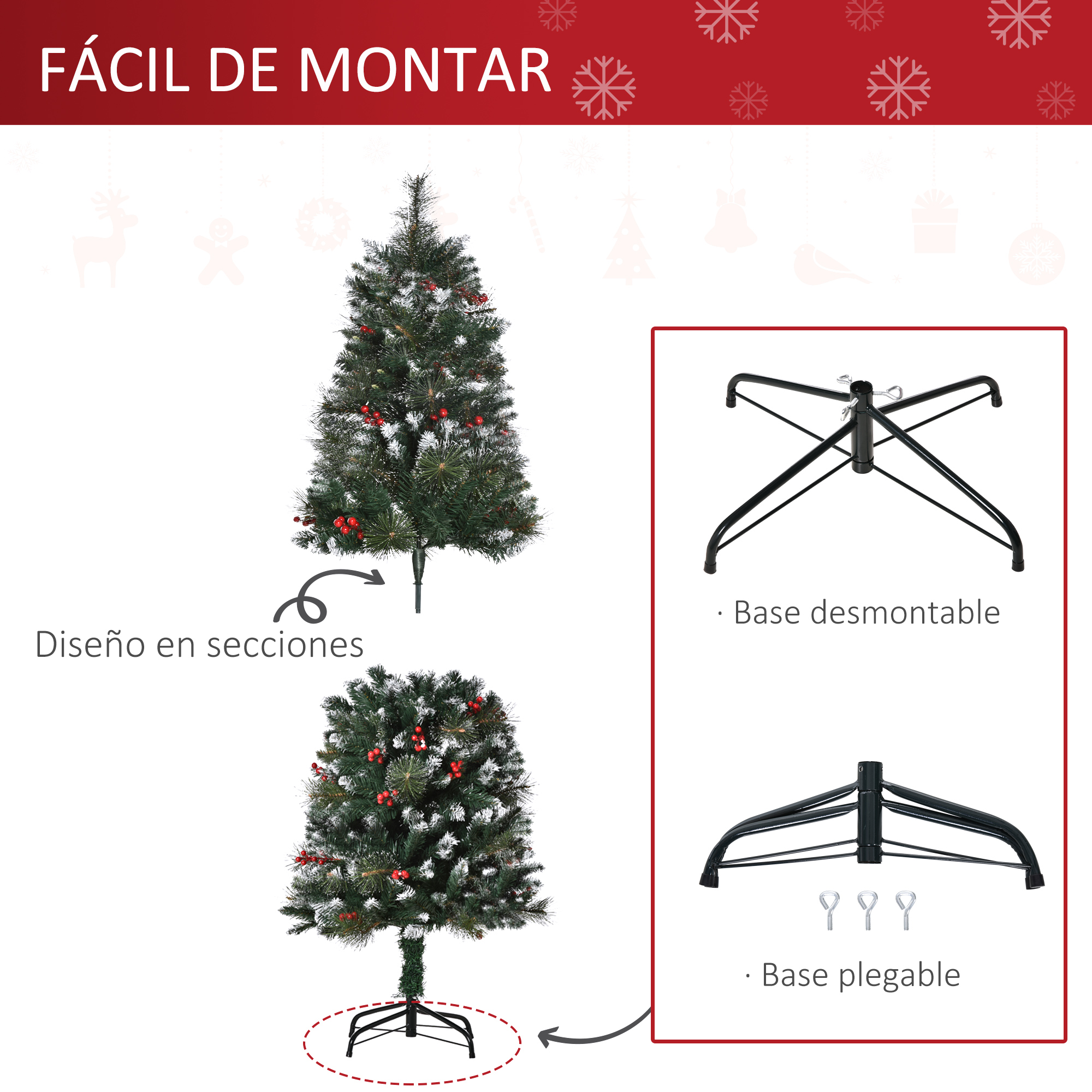 Diagrama de cómo instalar un árbol de Navidad con una base.