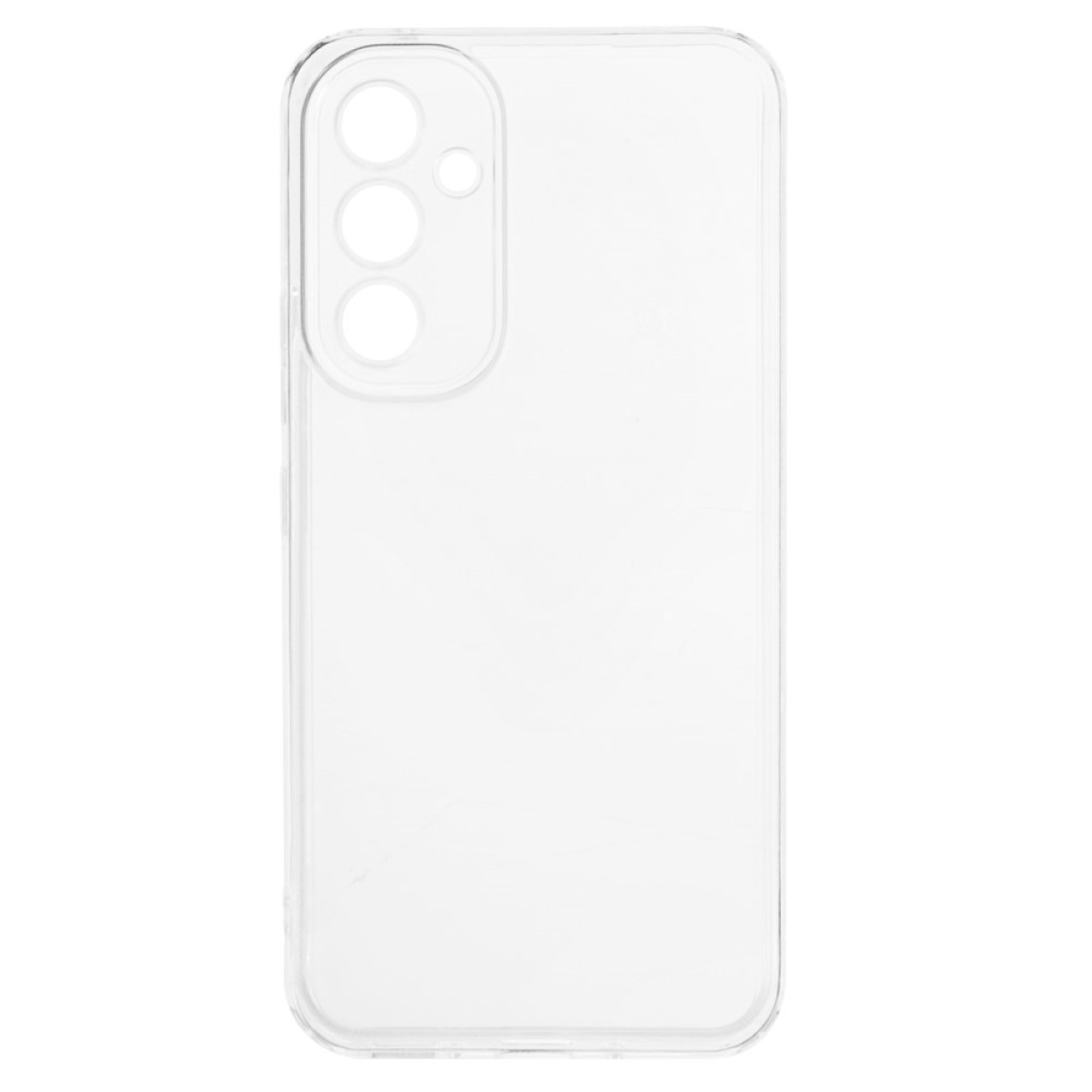 Eine transparente Handyhülle mit Aussparungen für Kameralinsen. Das Gehäuse hat ein schlankes, transparentes Design.