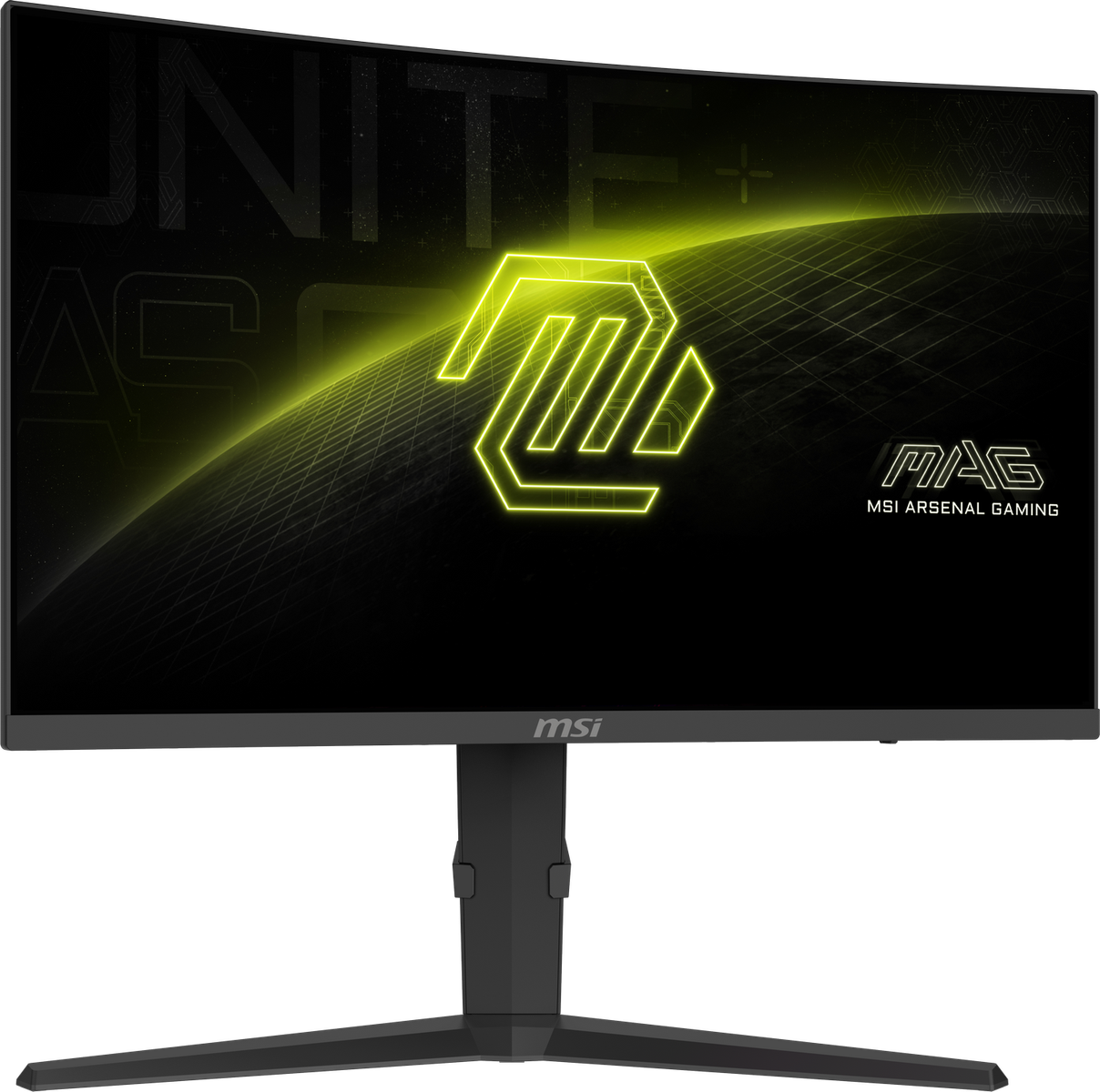 Ein gebogener MSI Gaming-Monitor mit dem MAG-Logo auf dem Bildschirm.