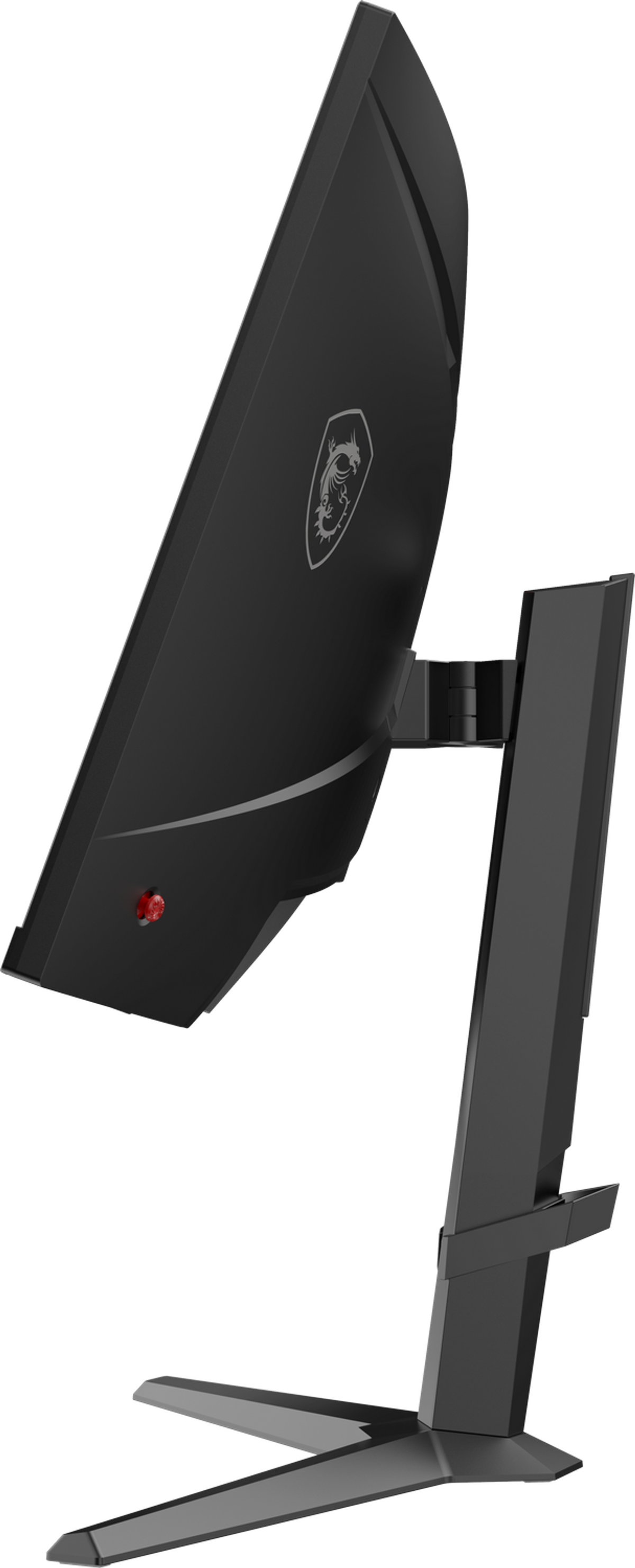 Ein schwarzer MSI-Computermonitor von der Seite betrachtet.