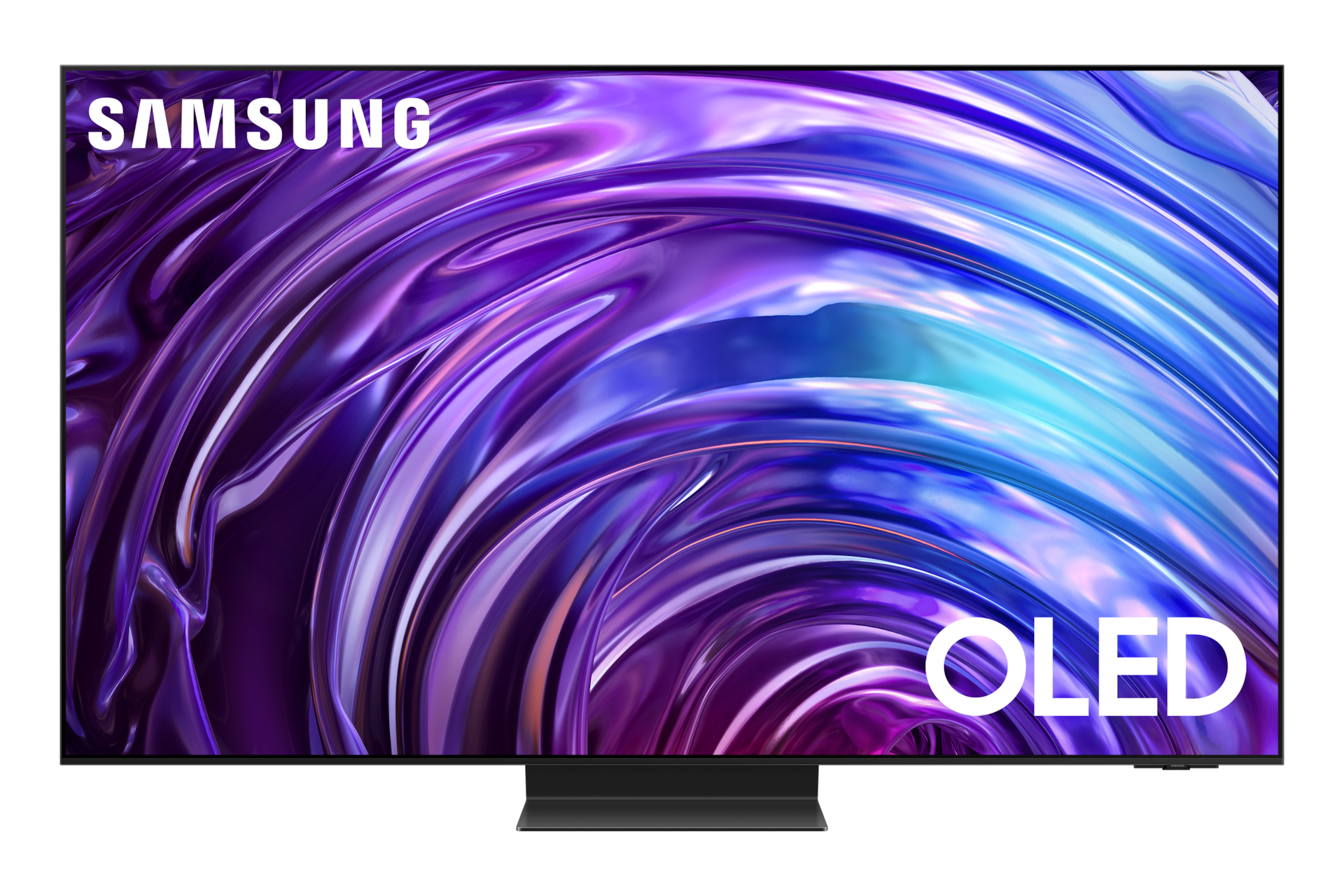 Ein Samsung OLED-Fernseher, der einen farbenfrohen, abstrakten Hintergrund anzeigt.