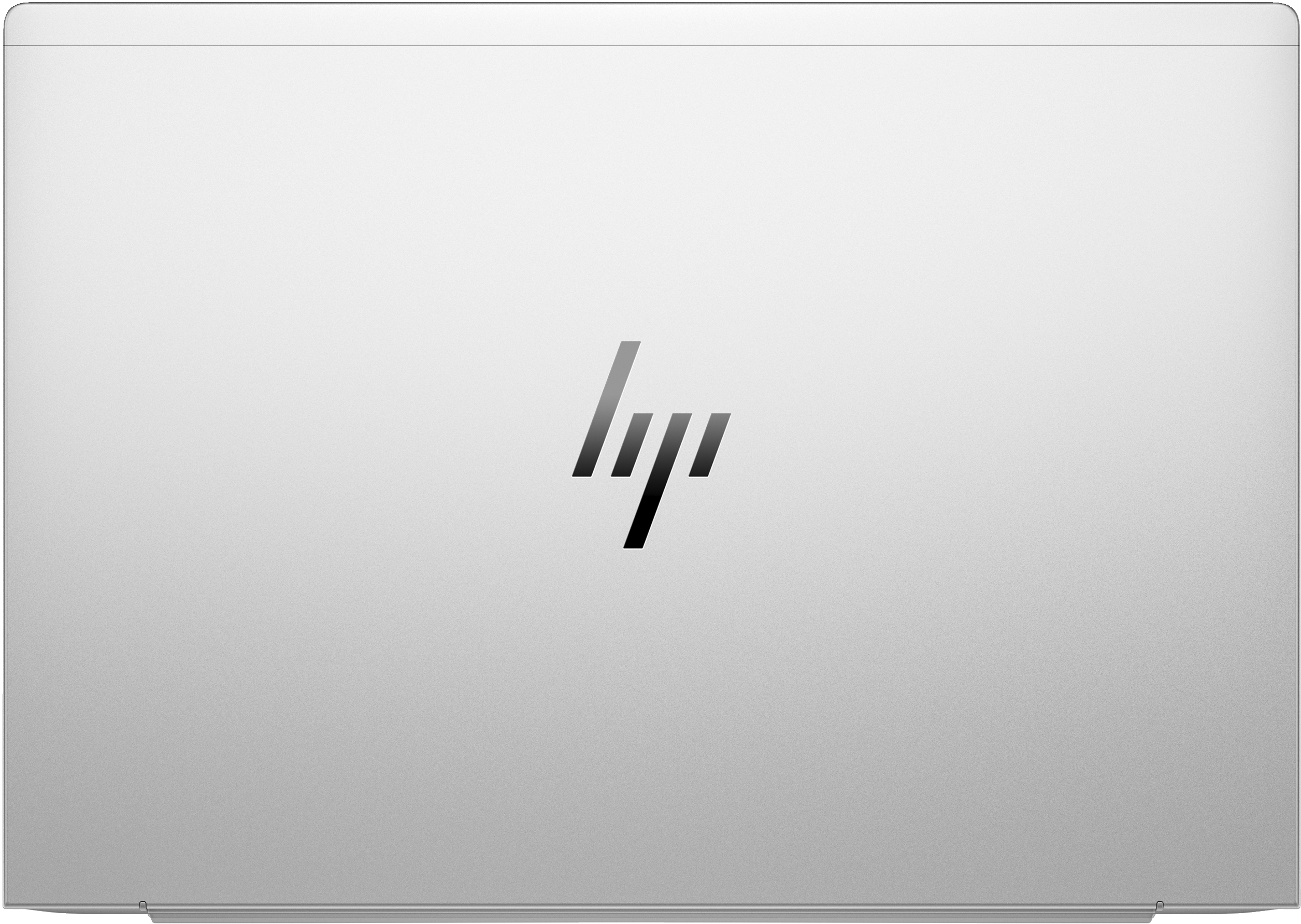 Srebrny laptop z logo HP na zamkniętej pokrywie, na białym tle.