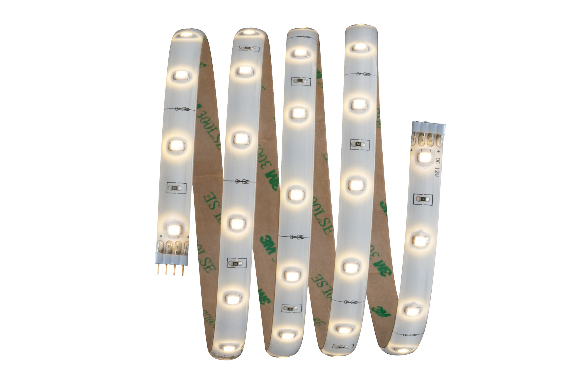 LED-Lichtband aufgerollt. Weiße LEDs auf einem braunen Trägerstreifen.