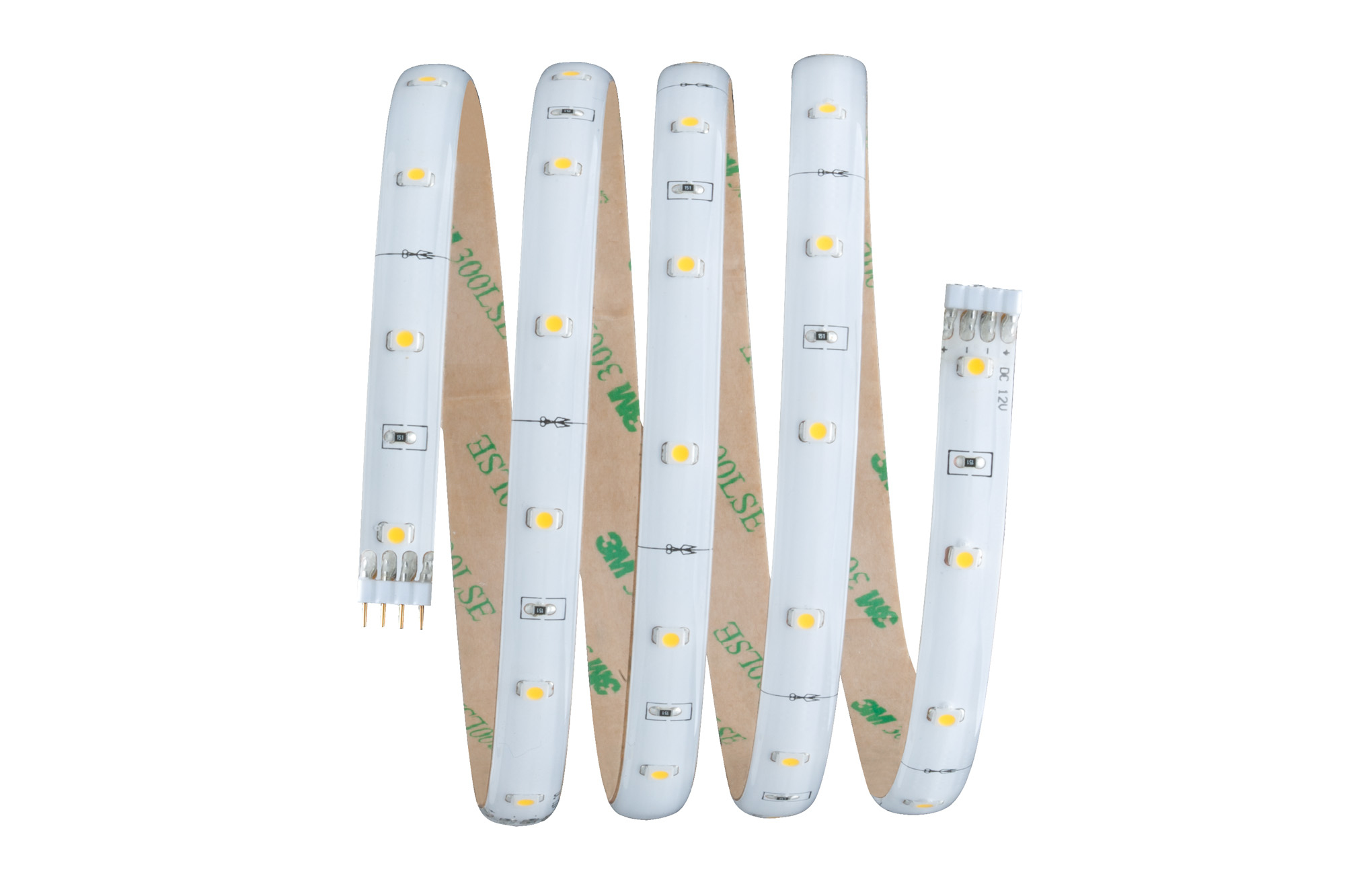 Ein flexibles LED-Band mit Kleber, aufgerollt.