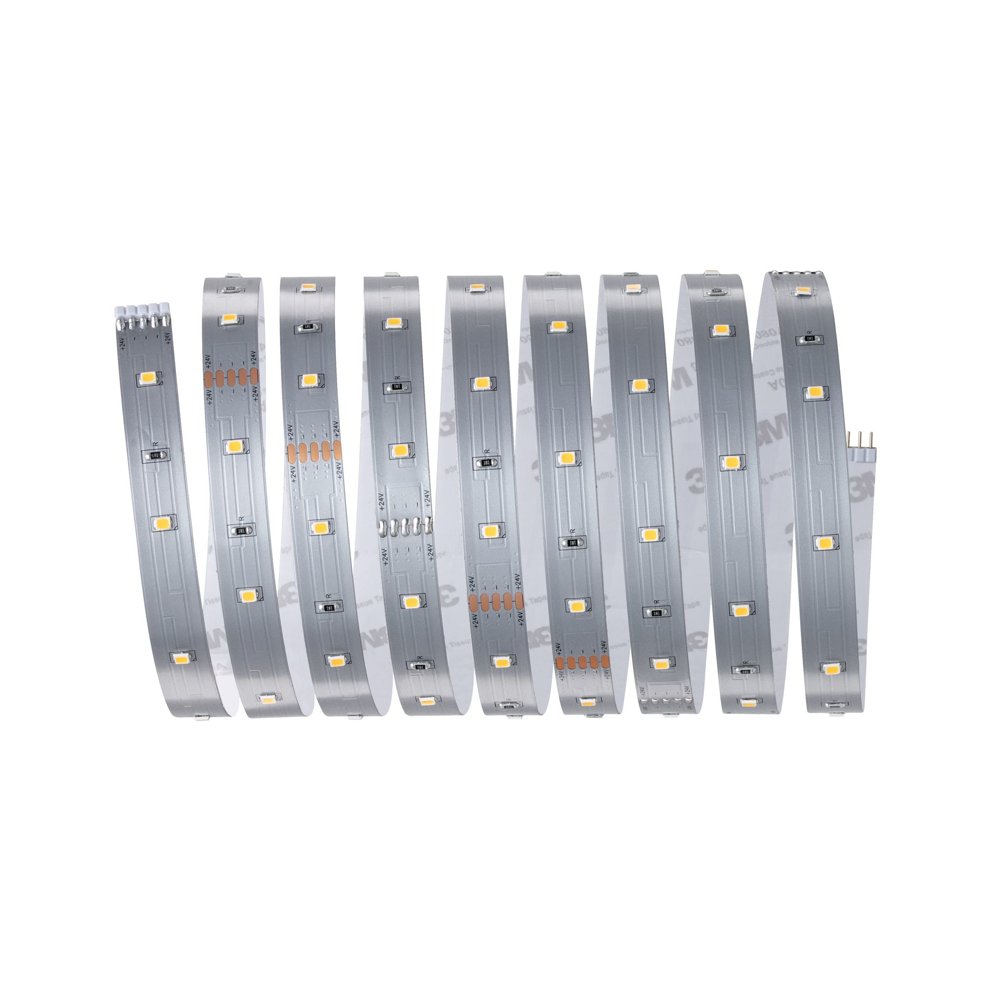Langer, flexibler LED-Lichtstreifen mit eng beieinander liegenden, warmweißen Lichtern.