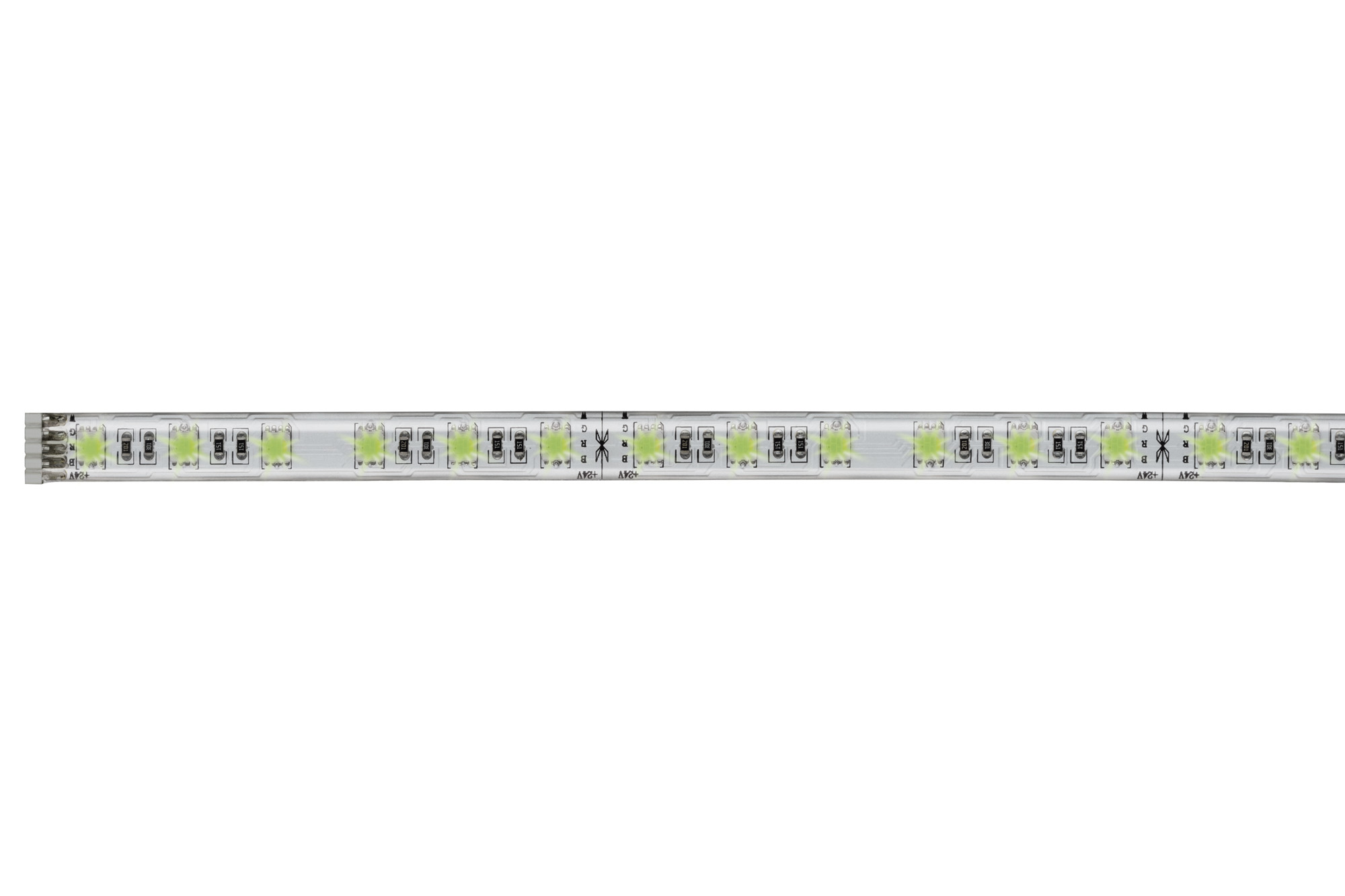 LED-Lichtleiste, weiß, mit gleichmäßig verteilten LED-Leuchten entlang ihrer Länge.
