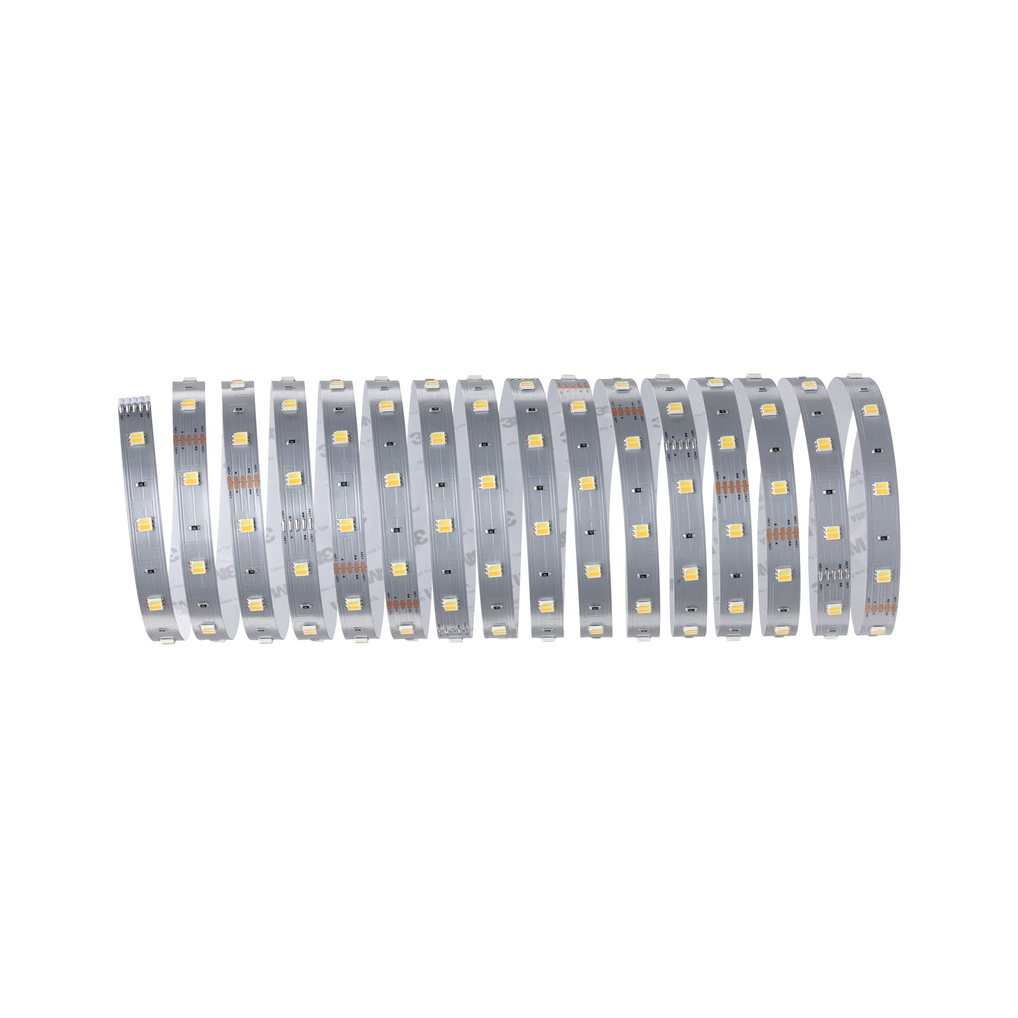 Aufgerollte LED-Lichtstreifen. Die Streifen befinden sich auf einem weißen Hintergrund.