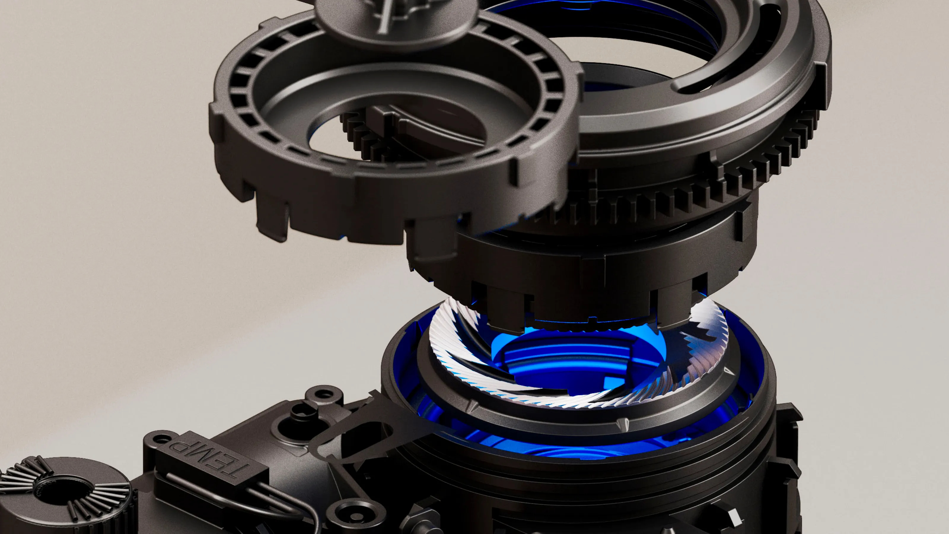 Nowoczesna kuchnia z trzema wiszącymi lampami. Marmurowy blat, drewniane szafki i stołek.