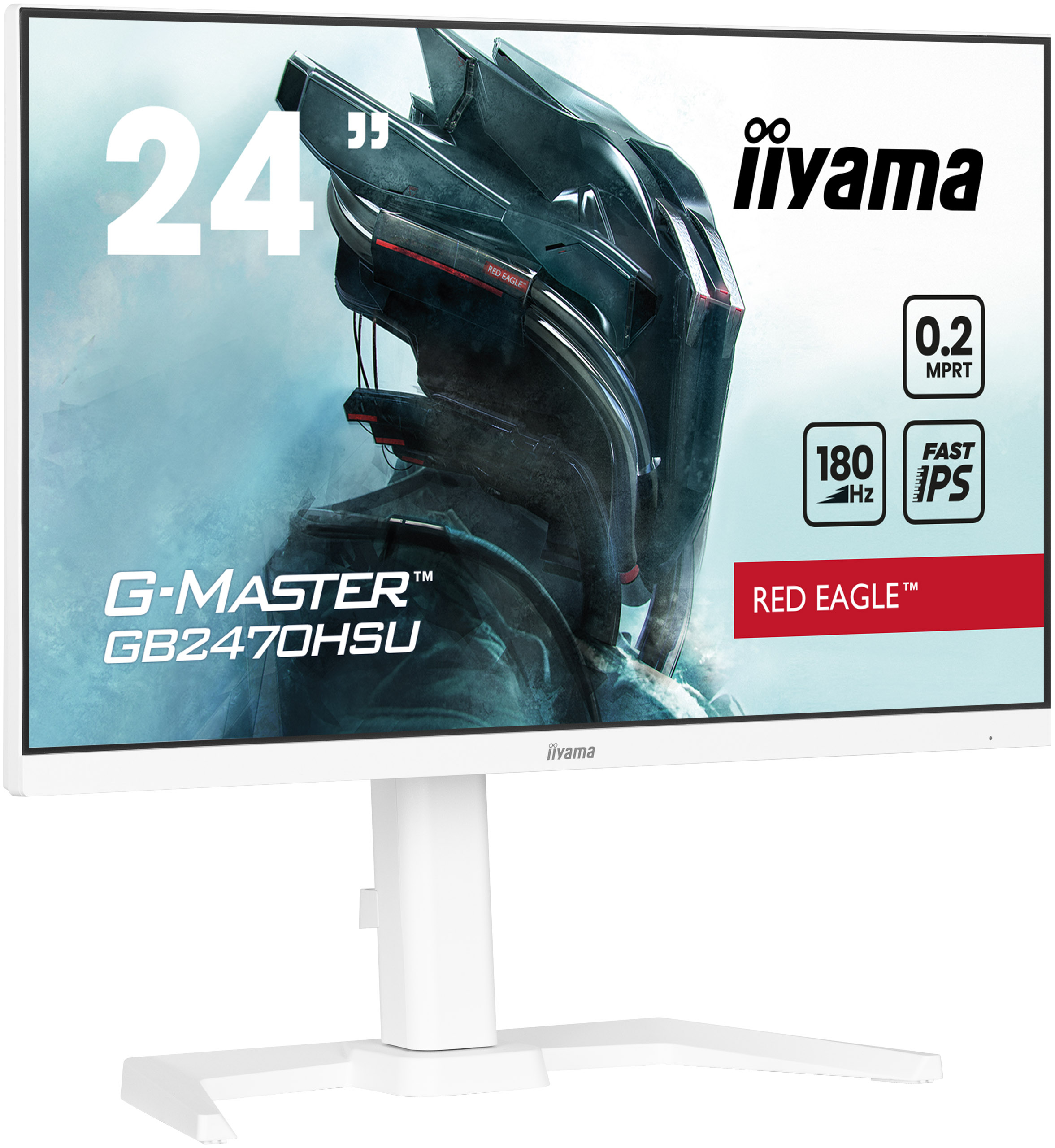 Monitor de computadora blanco con escena de juego. Marca Red Eagle.