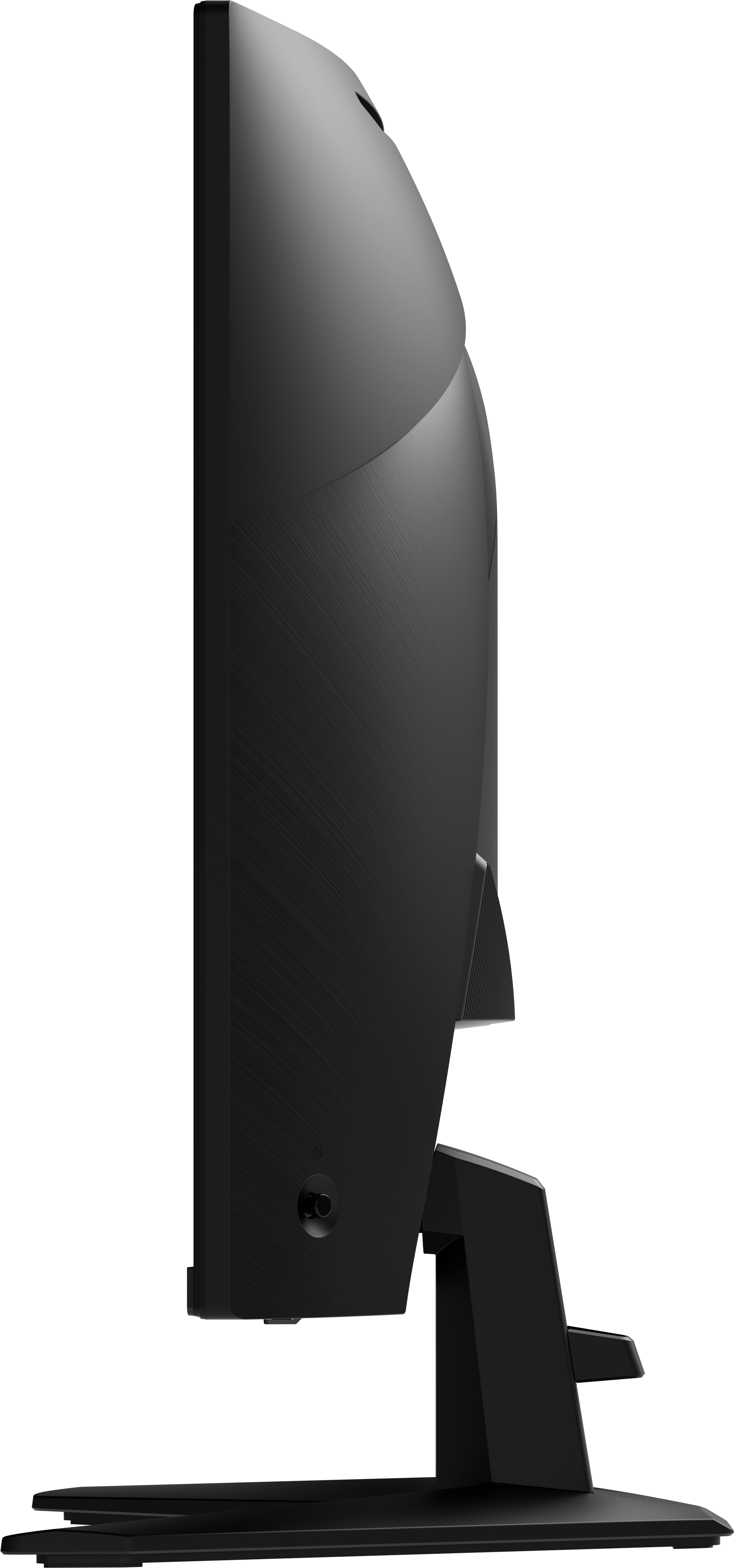 Czarny monitor komputera jest pokazany z boku na białym tle.