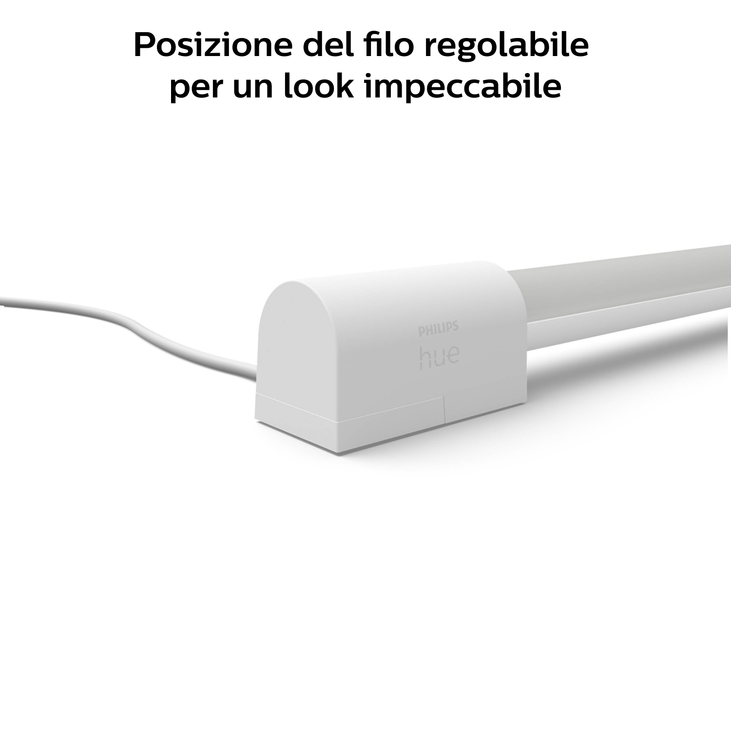 Weißes Philips Hue Licht mit weißem Kabel.