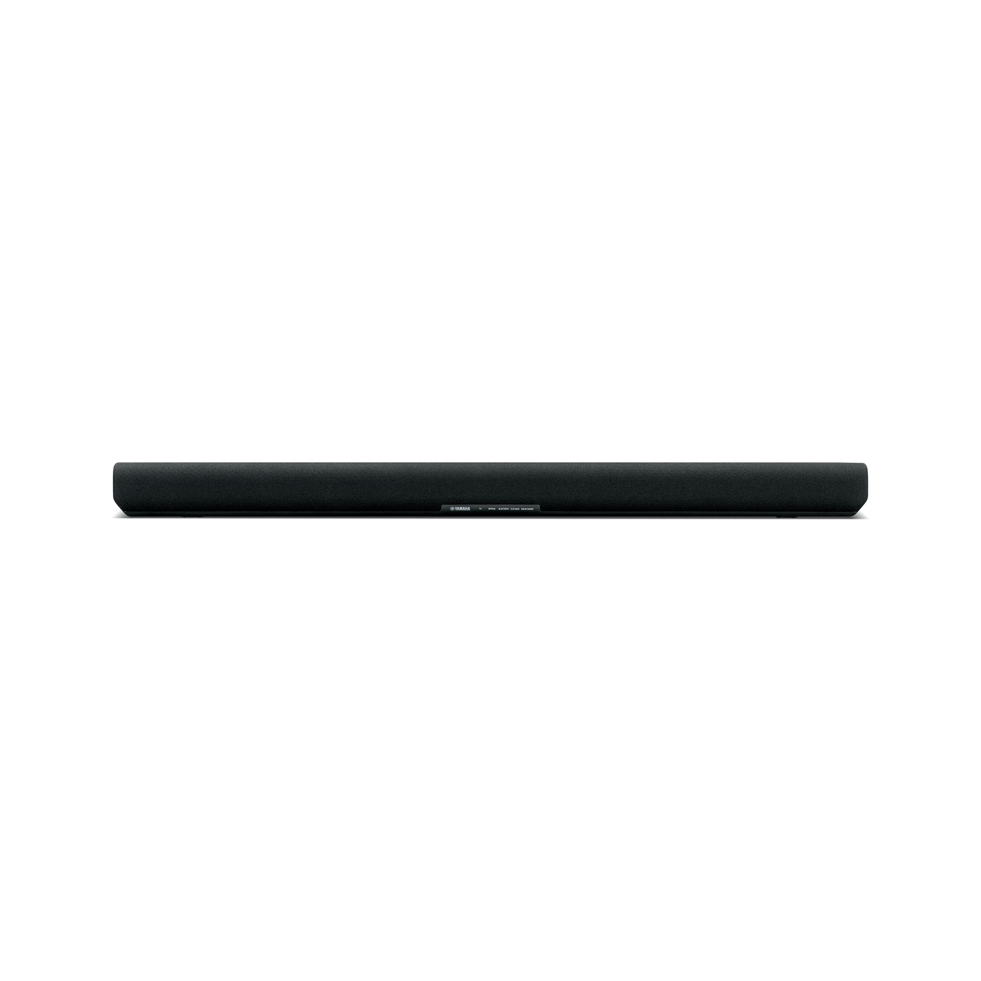 Altoparlante soundbar nero su sfondo bianco. L'altoparlante è lungo e rettangolare.