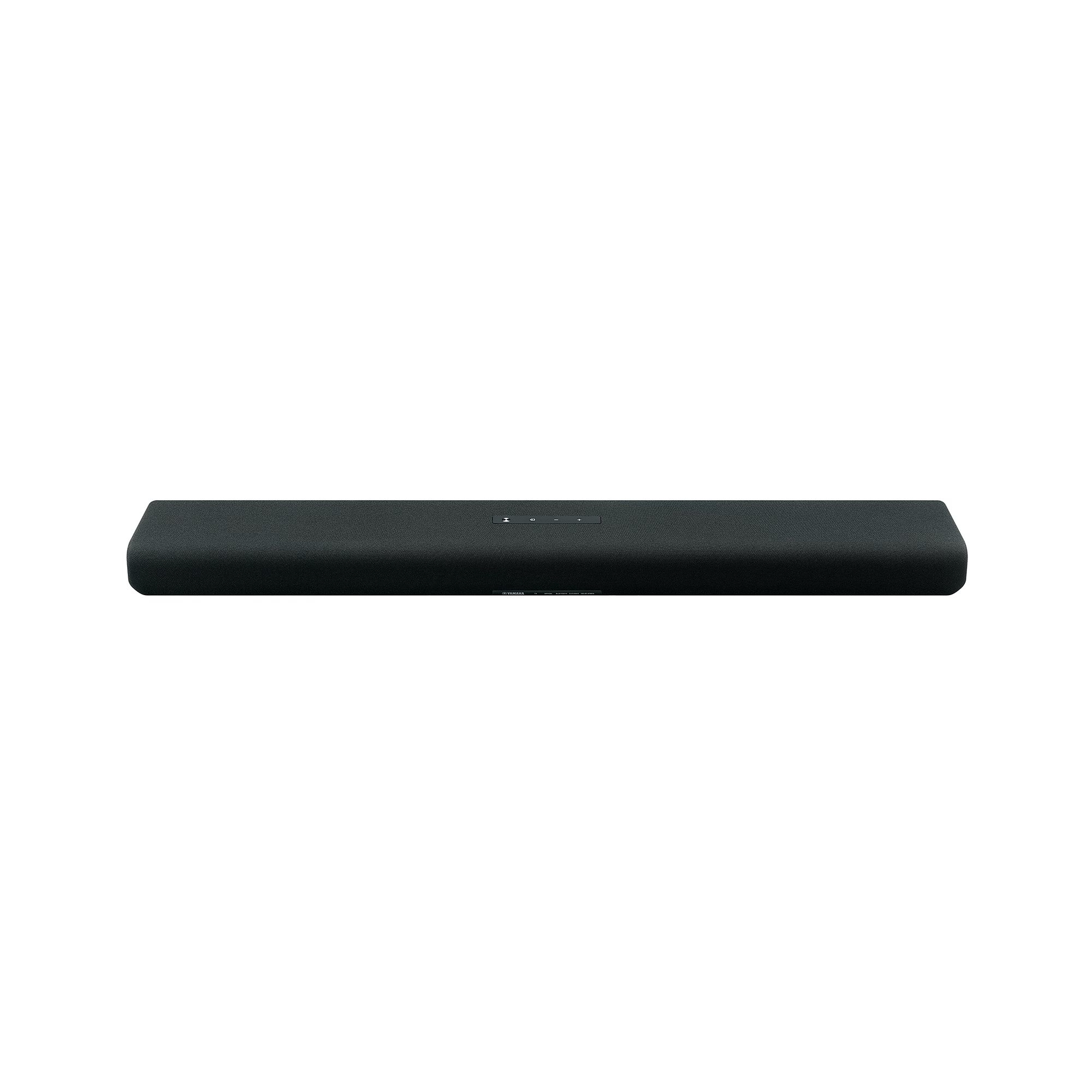 A black soundbar on a white background. It has a sleek, rectangular shape.