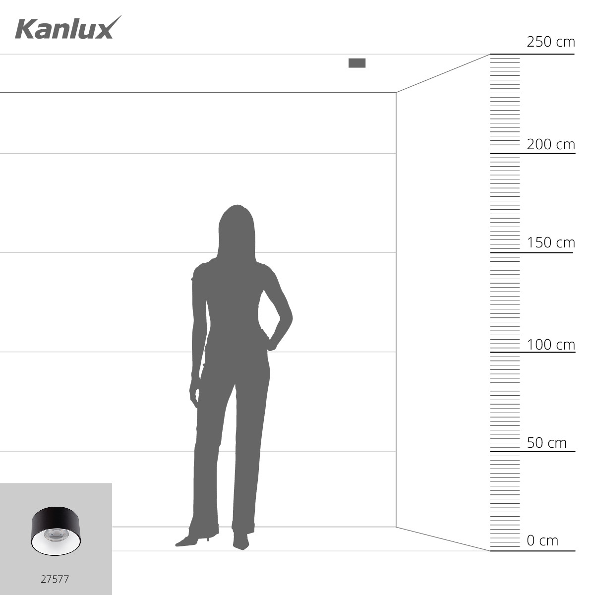 Un diagramma che confronta l'altezza di una persona con una luce da soffitto.