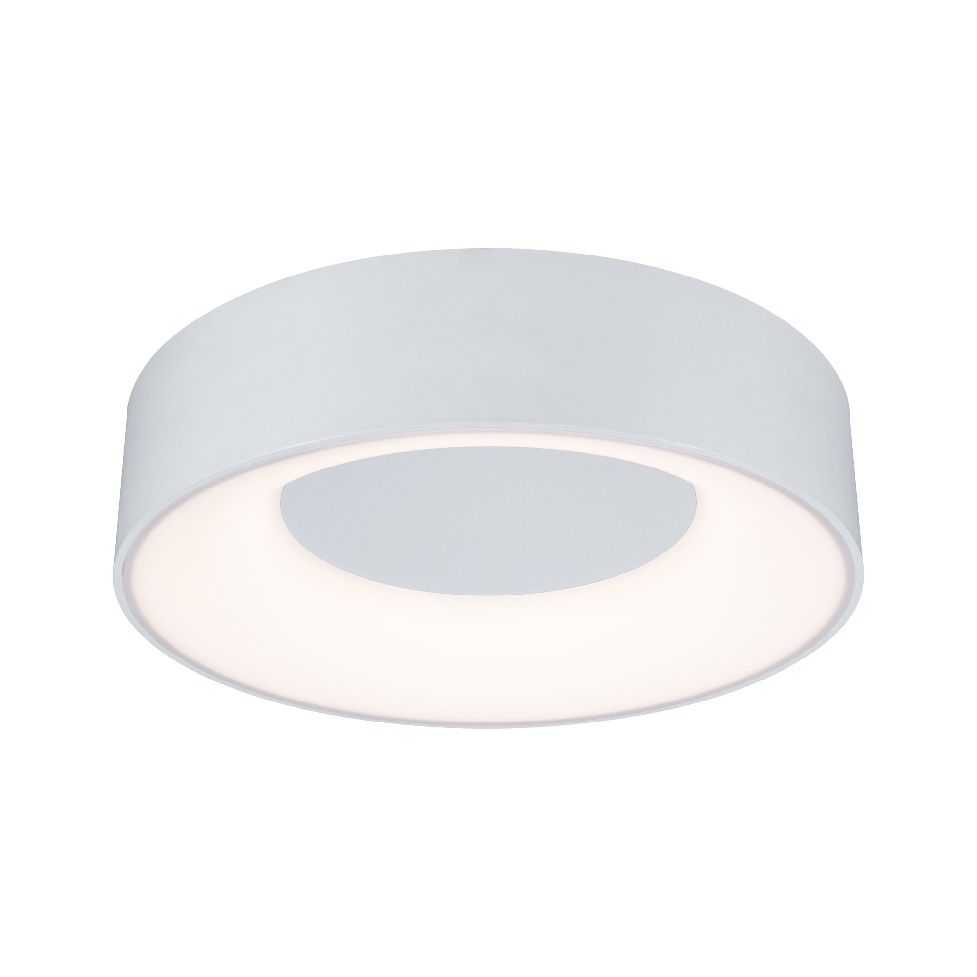 Luce da soffitto rotonda bianca con luce centrale.