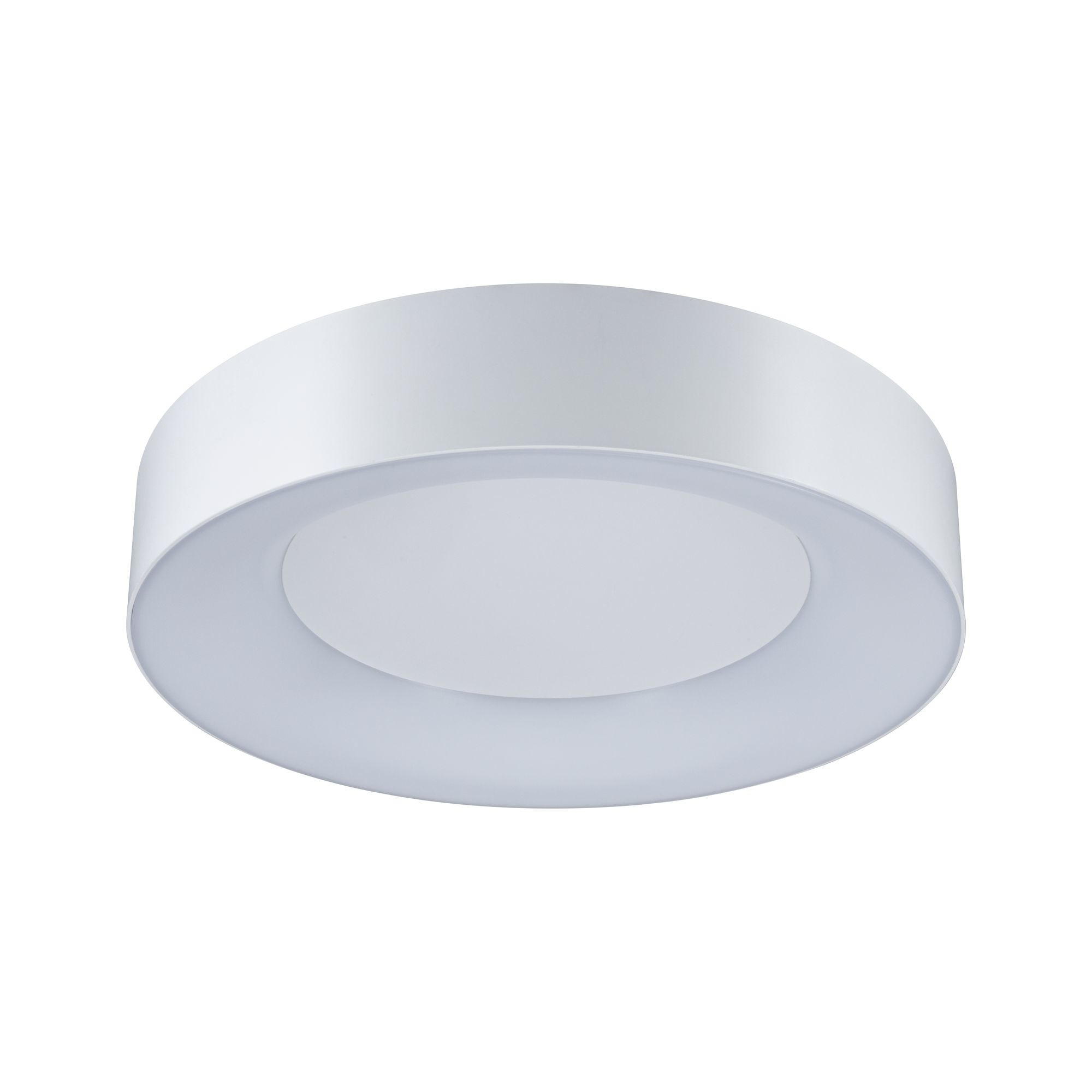 Plafonnier rond blanc. Fond blanc.