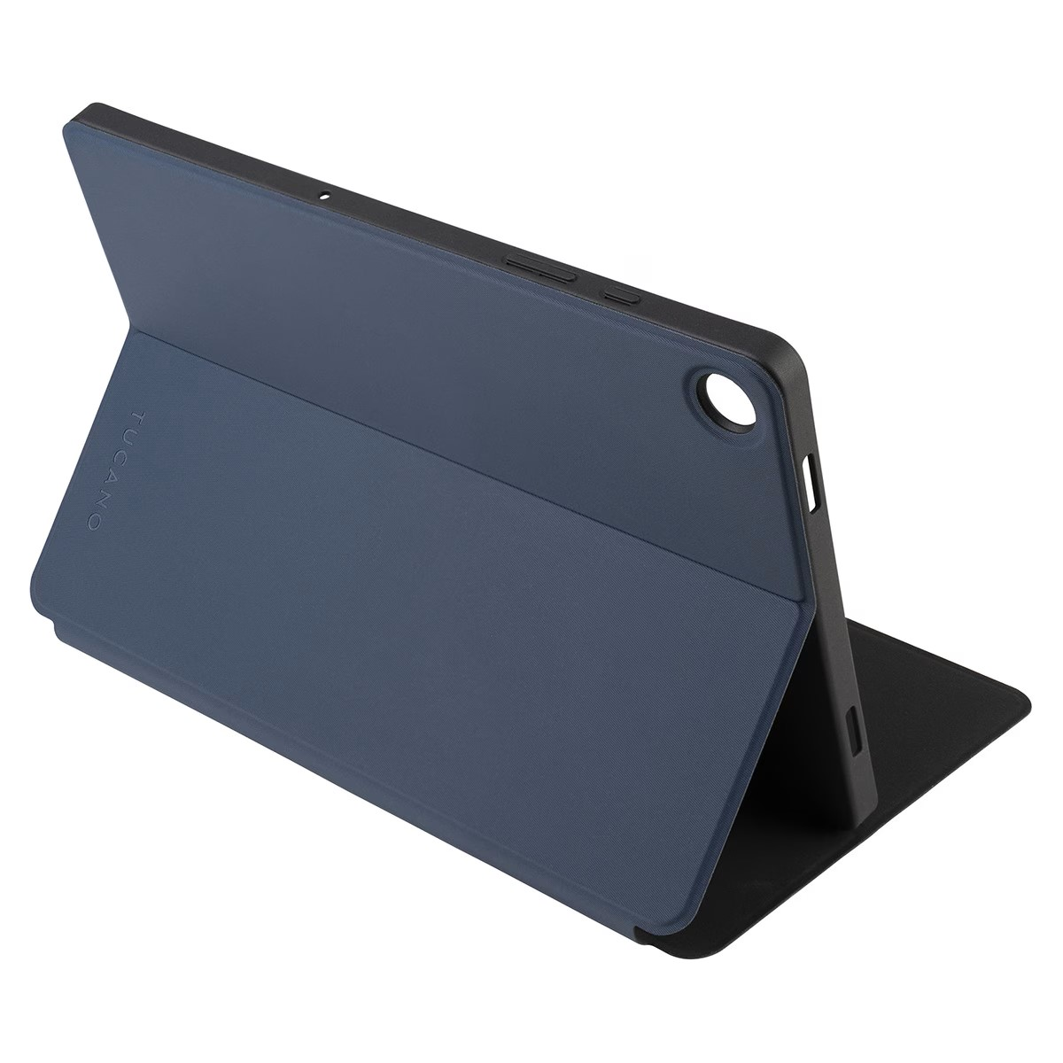 Custodia blu per tablet con cornice nera.