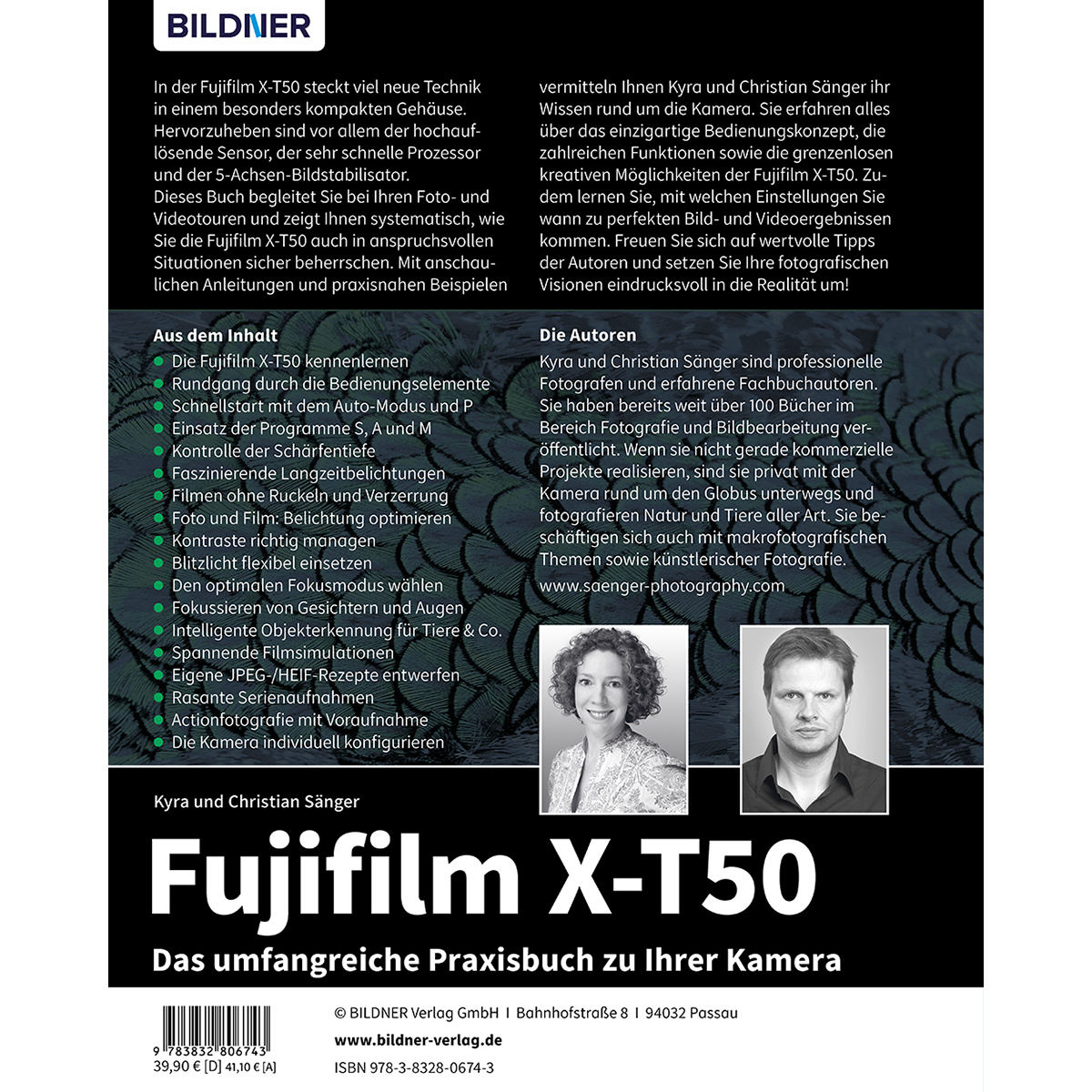 Buchcover mit Text und Bildern, für einen Kamera-Ratgeber.