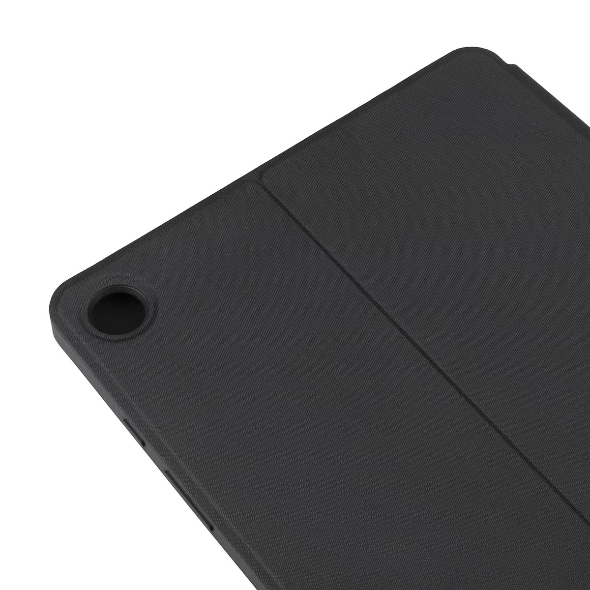 Nahaufnahme einer schwarzen Tablet-Hülle, angewinkelt.