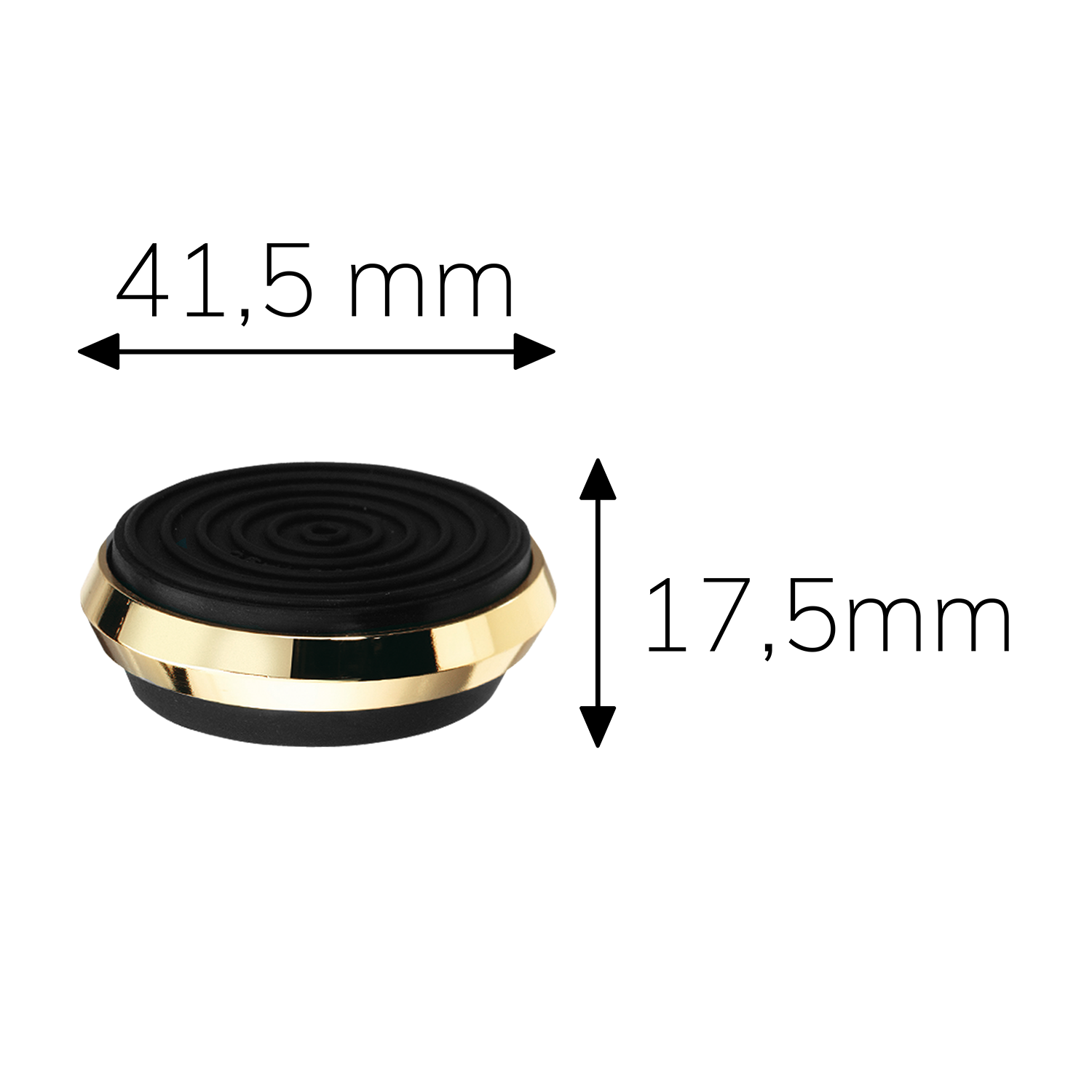 Runde schwarze und goldene Fußstütze. Die Oberseite hat ein Spiraldesign.