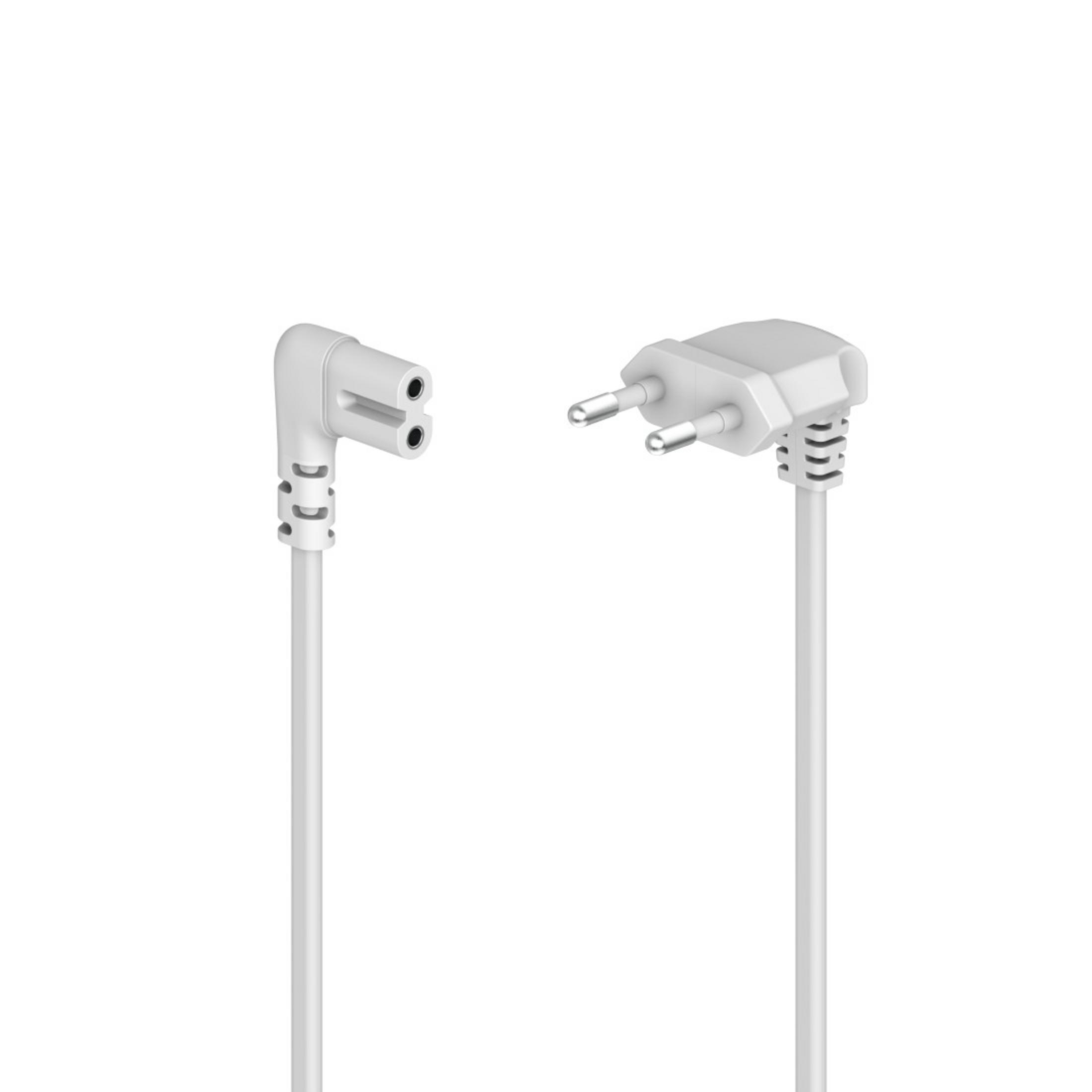 Weißes Netzkabel mit zwei verschiedenen Steckertypen.