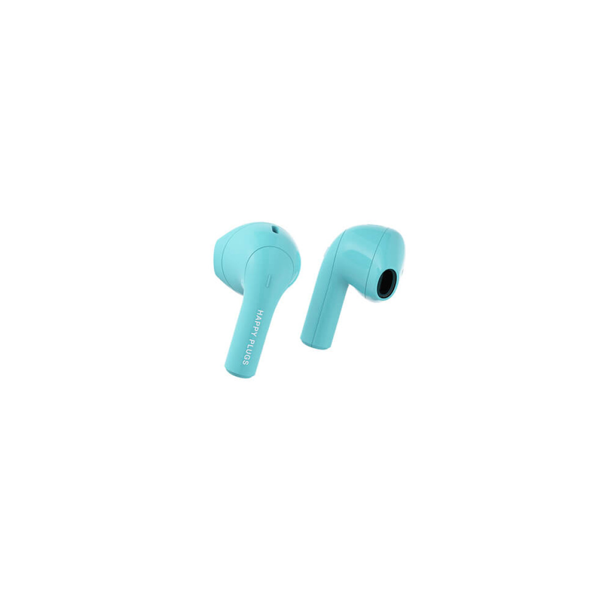 Due auricolari wireless blu su sfondo bianco.
