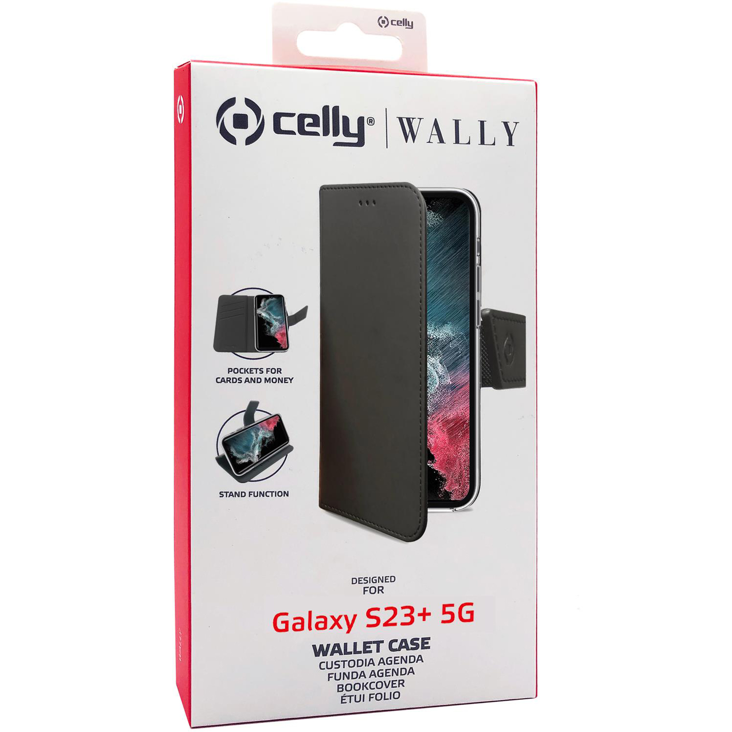 Scatola per custodia del telefono. Custodia a portafoglio nera con funzione stand. Compatibile con.