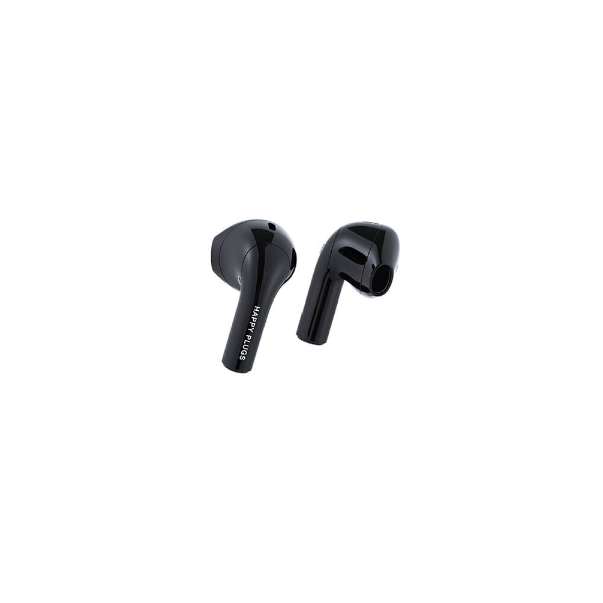Auricolari wireless neri di Happy Plugs, su sfondo bianco.