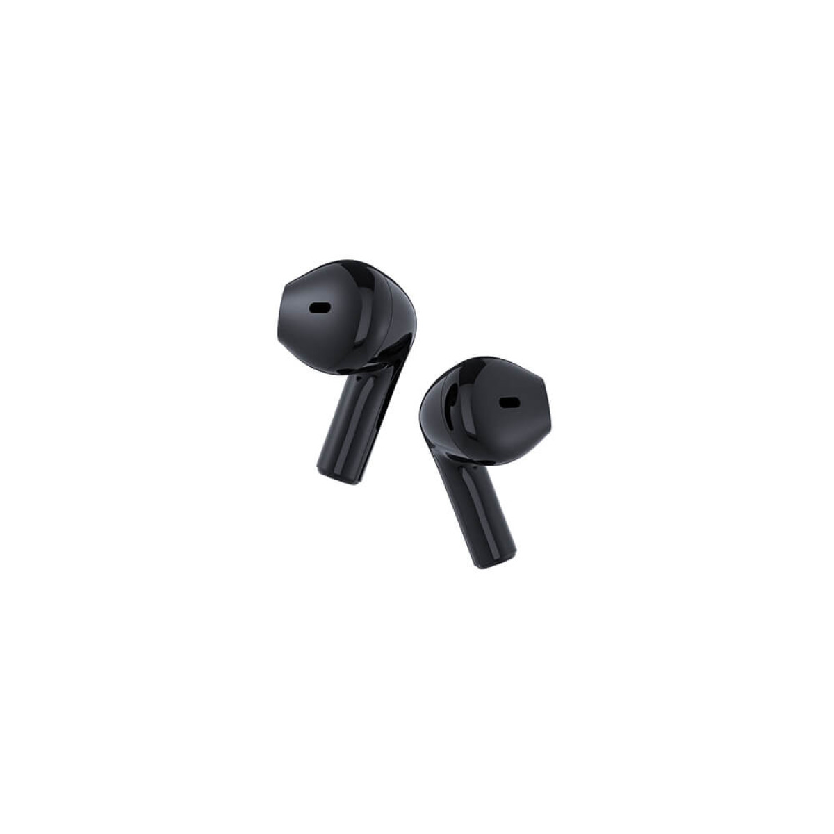 Due auricolari wireless neri. Gli auricolari sono mostrati su sfondo bianco.