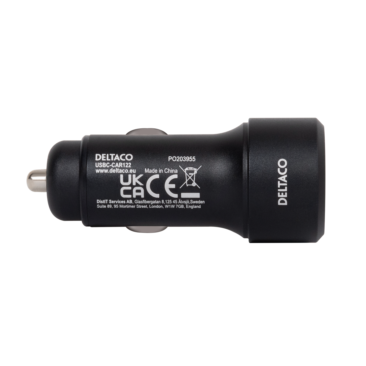DELTACO DELTACO USB KFZ-Ladegerät, 1x USB-C, PD 18 W, 1x USB-A, 18 W, 36W, Met USB KFZ-Ladegerät Universal, Schwarz